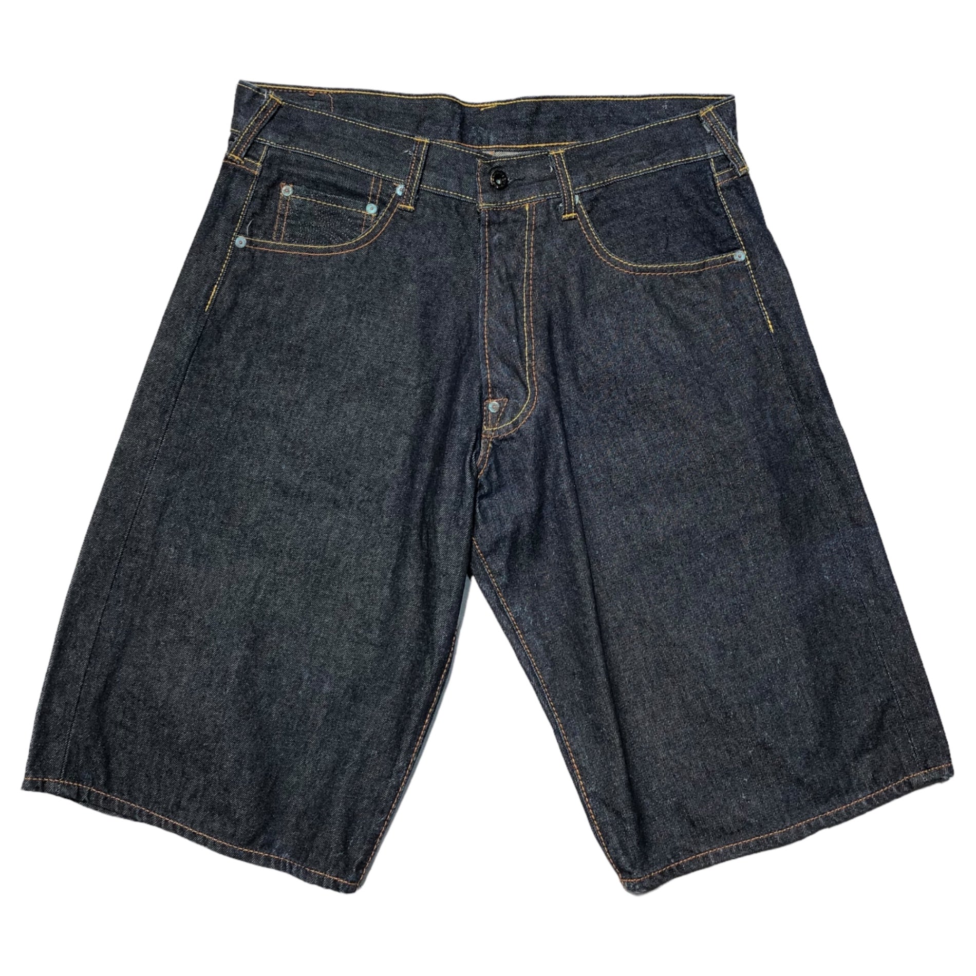 RED MONKEY COMPANY(レッドモンキーカンパニー) "Shunga" wide half denim pants 春画 ワイド ハーフ デニム パンツ LOT 1001 34 インディゴ 日本 和 刺繍