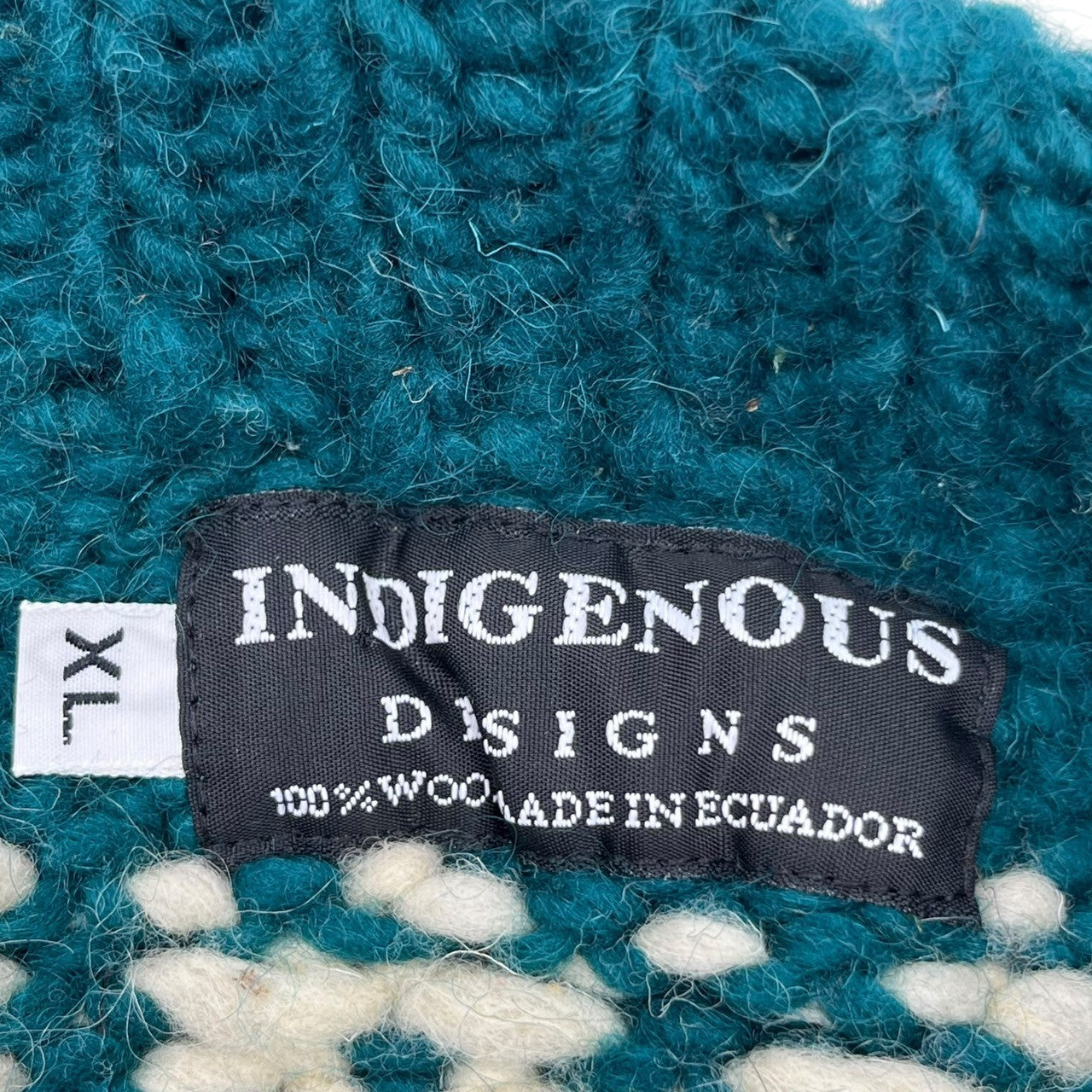 INDIGENOUS DESIGNS(インディアンデザインズ) Ecuador made Indian low gauge knit エクアドル製 インディアン ローゲージ ニット XL グリーン×レッド 環境保護 サスティナブル オーガニック
