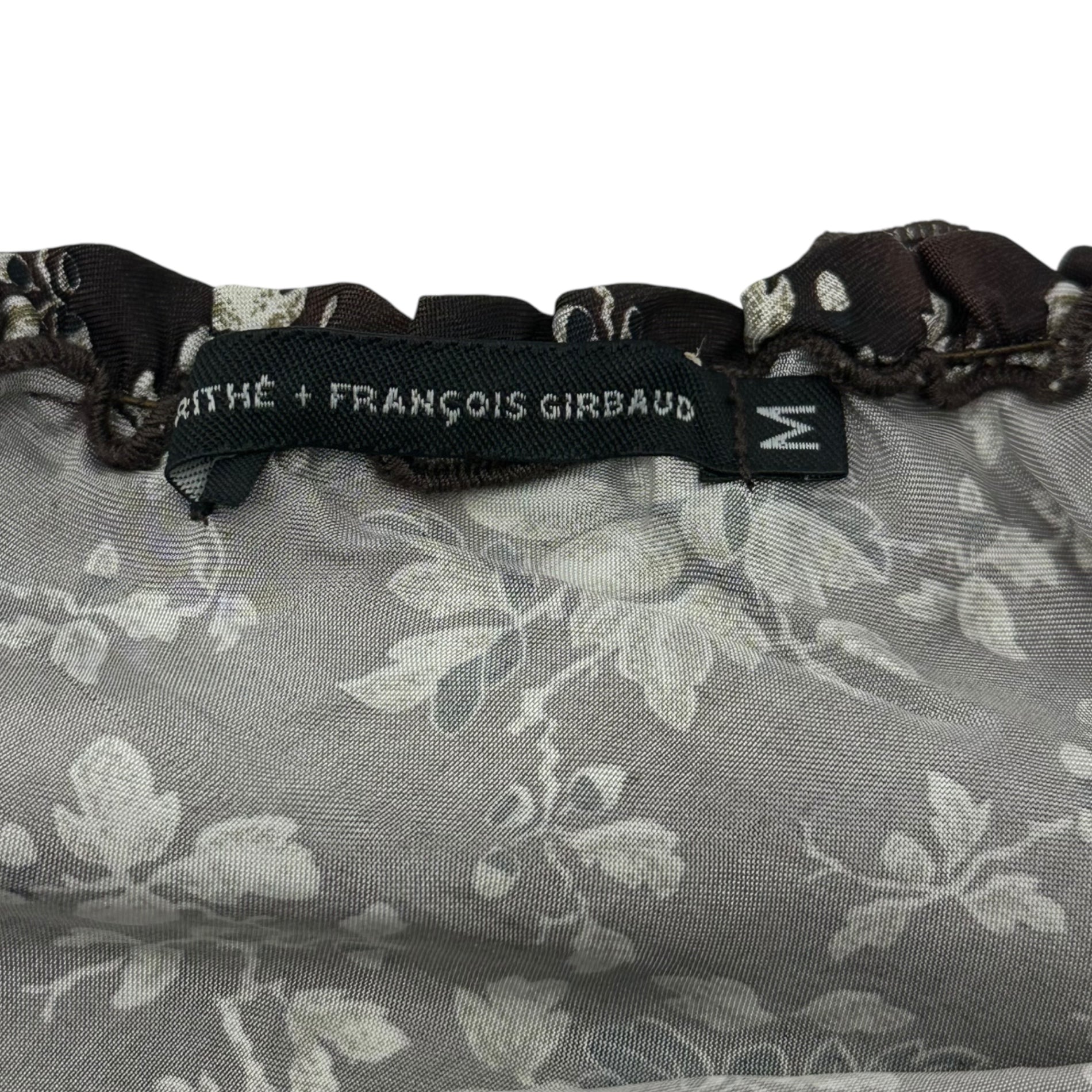 MARITHE FRANCOIS GIRBAUD(マリテフランソワジルボー) 00's Floral Pattern Gathered Ruffle Blouse 花柄 ギャザー フリル ブラウス F7-5079 M ブラウン Y2K