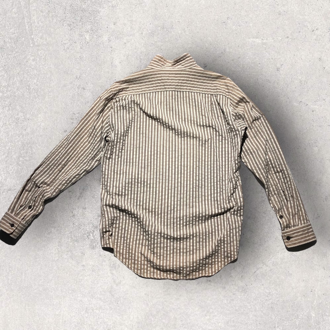 ISSEY MIYAKE(イッセイミヤケ) 98'sストライプシワ加工スタンドカラーシャツ ME68-FJ178 4(メンズL程度) ブラウン