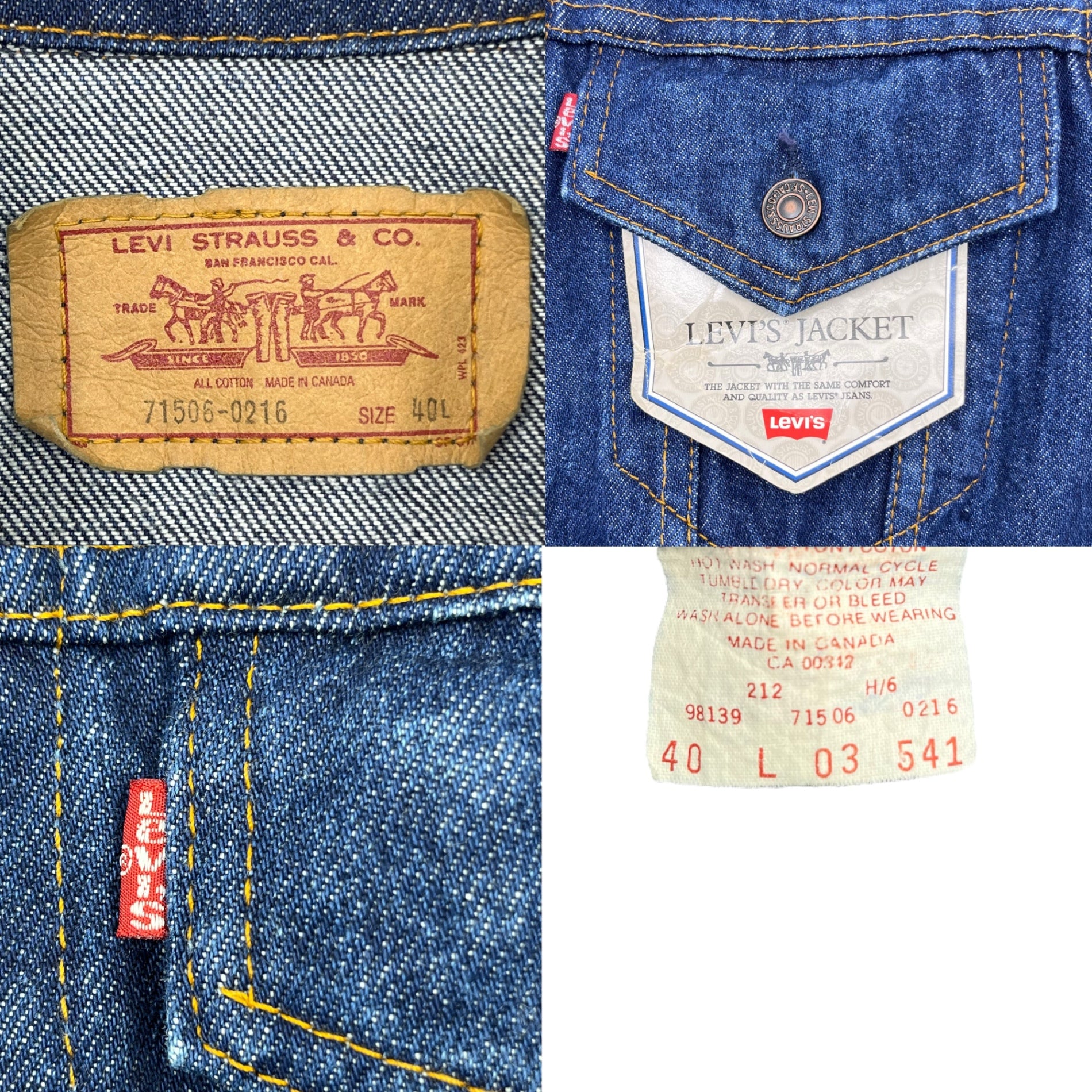 Levi's(リーバイス) 80's ~ 90's 71506 CANADA made 4th trucker jacket トラッカー ジャケット 71506-0215 40L インディゴ デニム カナダ製 フラッシャー付