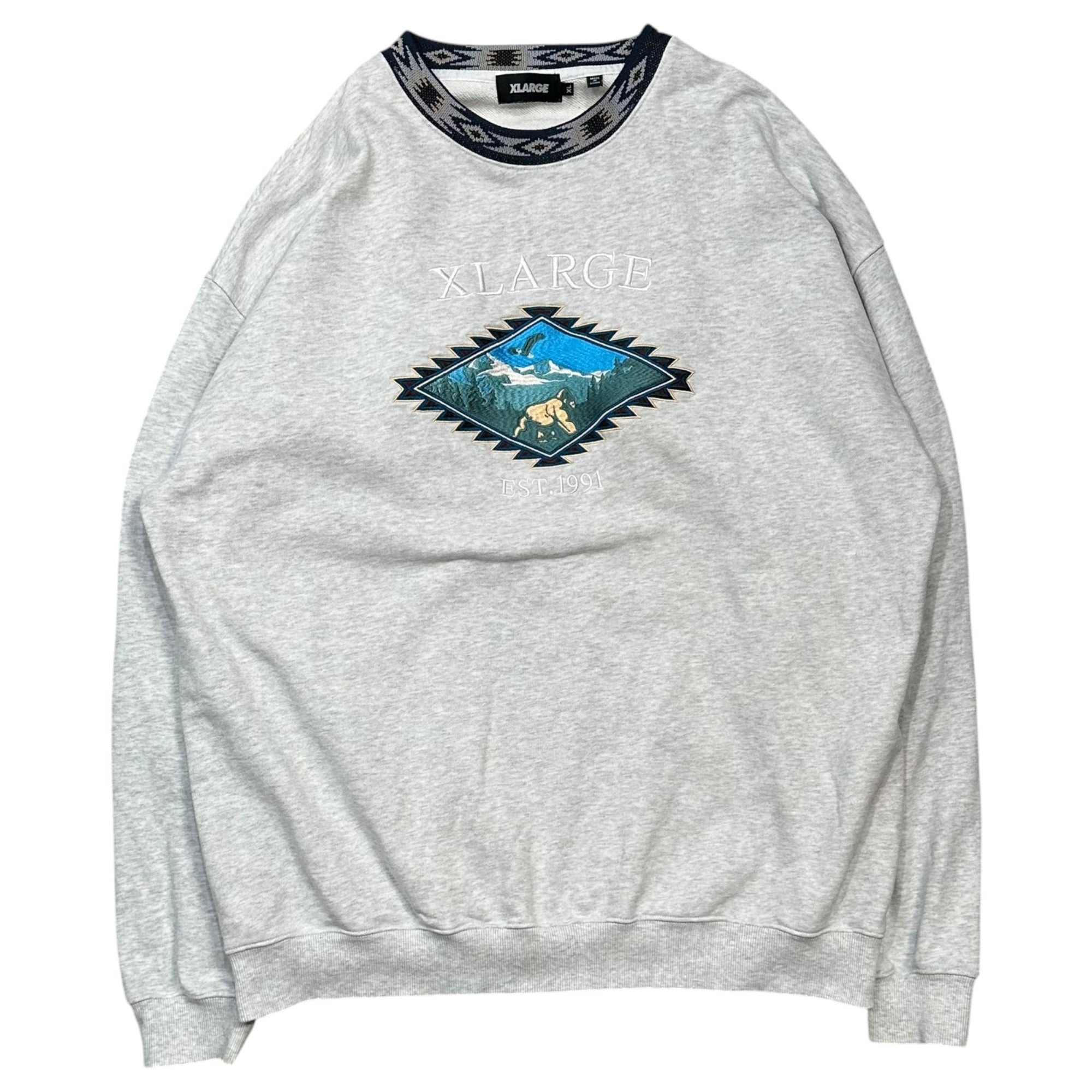 X-LARGE(エクストララージ) Mountain Range Embroidered Crewneck Sweatshirt 山脈 刺繍 クルーネック スウェット XL グレー×ネイビー