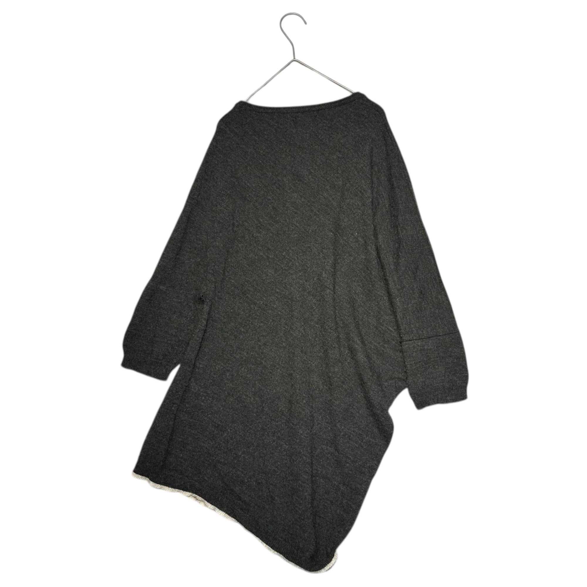 Y's(ワイズ) Hemline V-neck Asymmetric Knit 裾ライン Vネック 変形 ニット YN-K28-179 3(L程度) チャコールグレー×オフホワイト