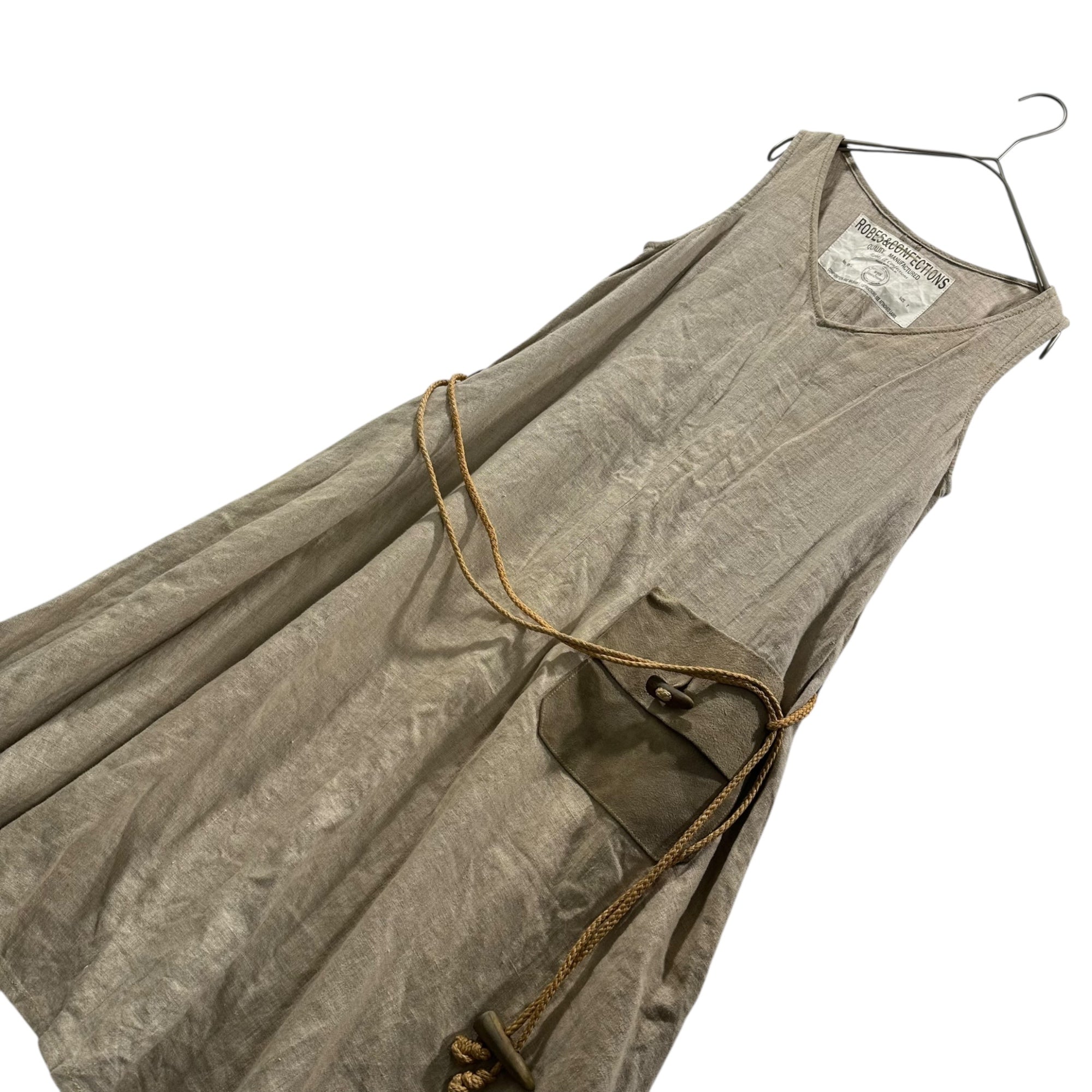 ROBES&CONFECTIONS(ローブスアンドコンフェクションズ) Pocket Leather Linen Sleeveless Dress ポケット レザー リネン ノースリーブ ワンピース FREE ベージュ