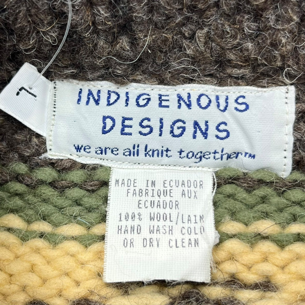 INDIGENOUS DESIGNS(インディアンデザインズ) Ecuador made Indian low gauge knit エクアドル製 インディアン ローゲージ ニット L ブラウン×ベージュ 環境保護 サスティナブル オーガニック