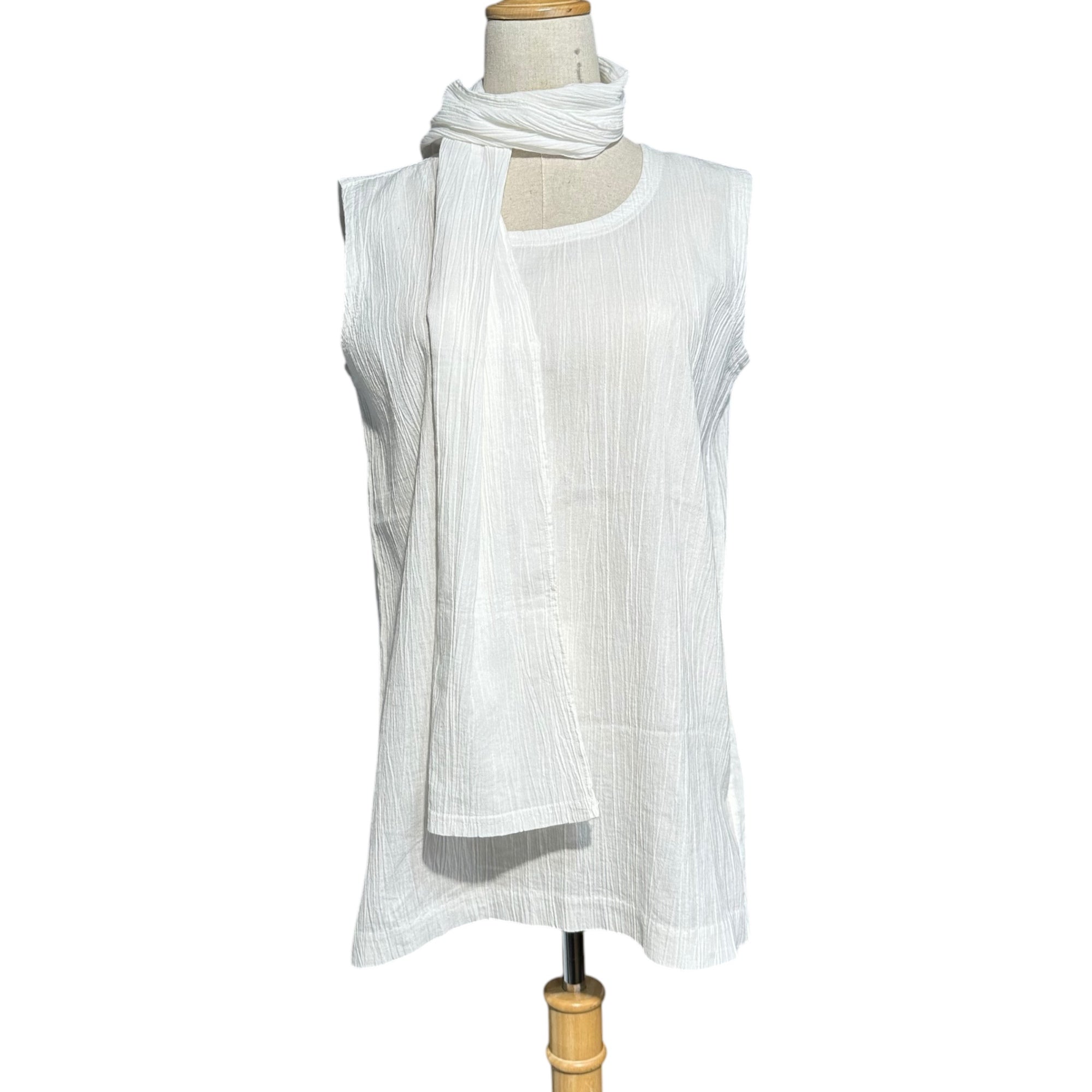 HAI SPORTING GEAR ISSEY MIYAKE(ハイスポルティングギア イッセイミヤケ) 80's Pleated sleeveless blouse with stole 80年代 ストール付き プリーツ ノースリーブ ブラウス M ホワイト