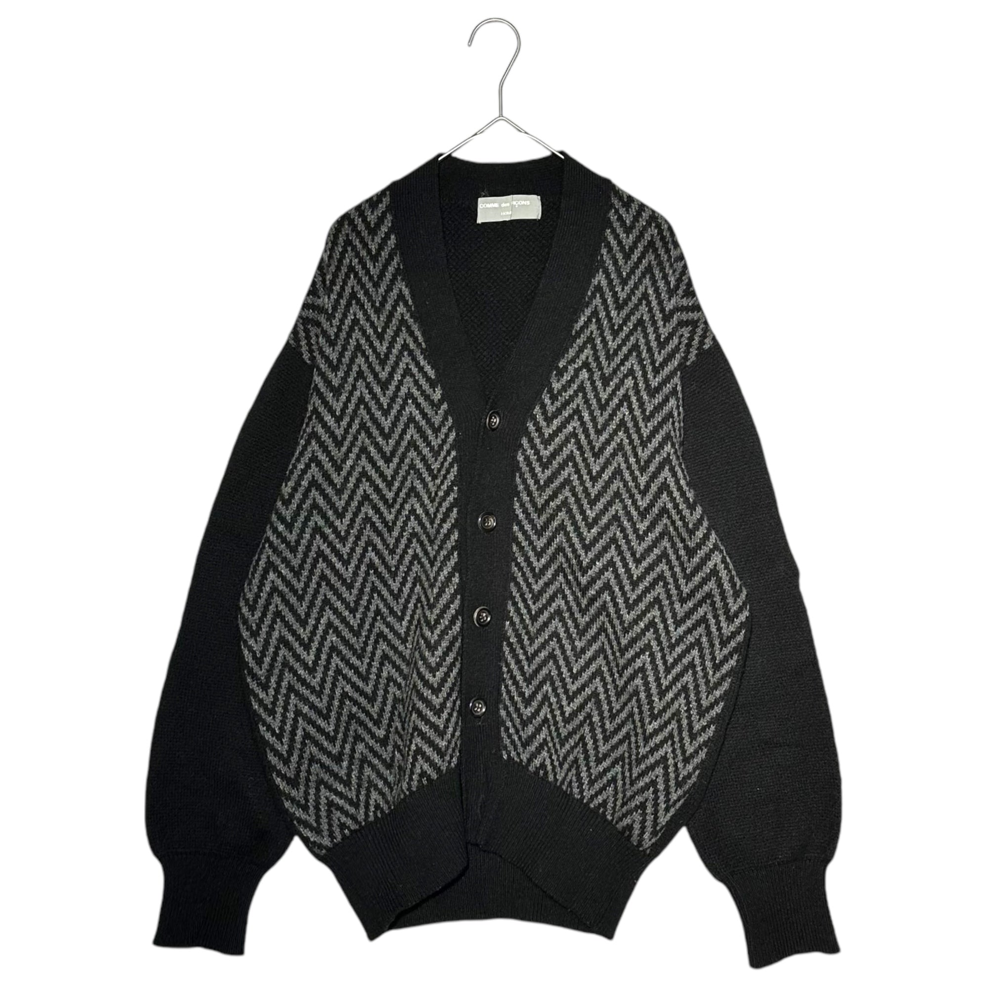 COMME des GARCONS HOMME(コムデギャルソンオム) 80's Front herringbone button cardigan 80年代 フロント ヘリンボーン ボタン カーディガン 川久保玲 本人期 HN-080070 FREE ブラック×グレー AD表記無し 1980年代製造品 稀少