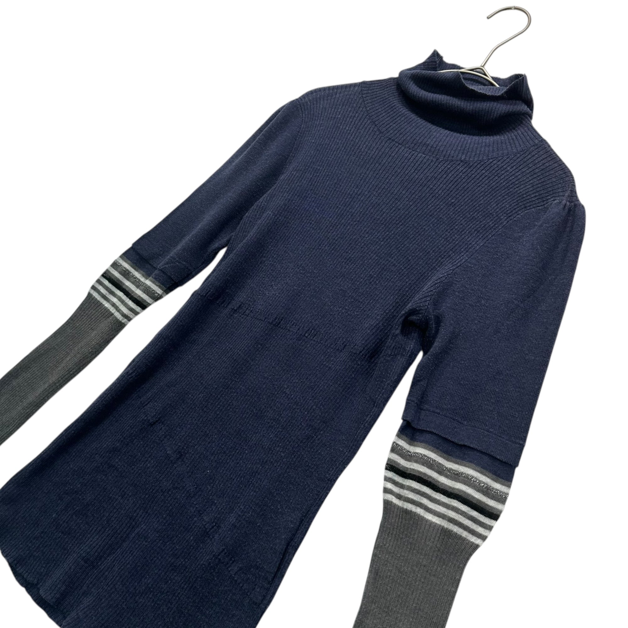 MARITHE FRANCOIS GIRBAUD(マリテフランソワジルボー) 00's Switchable Turtleneck Rib Knit 切替 タートルネック リブ ニット F7-8222 M ネイビー×グレー Y2K