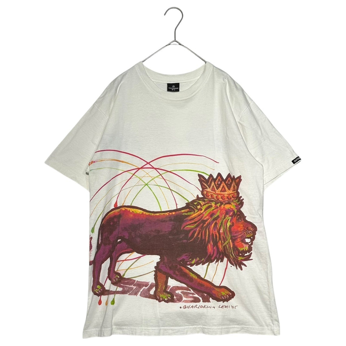 00s stussyネイビー Tシャツ オレンジグラフィックモールプリント