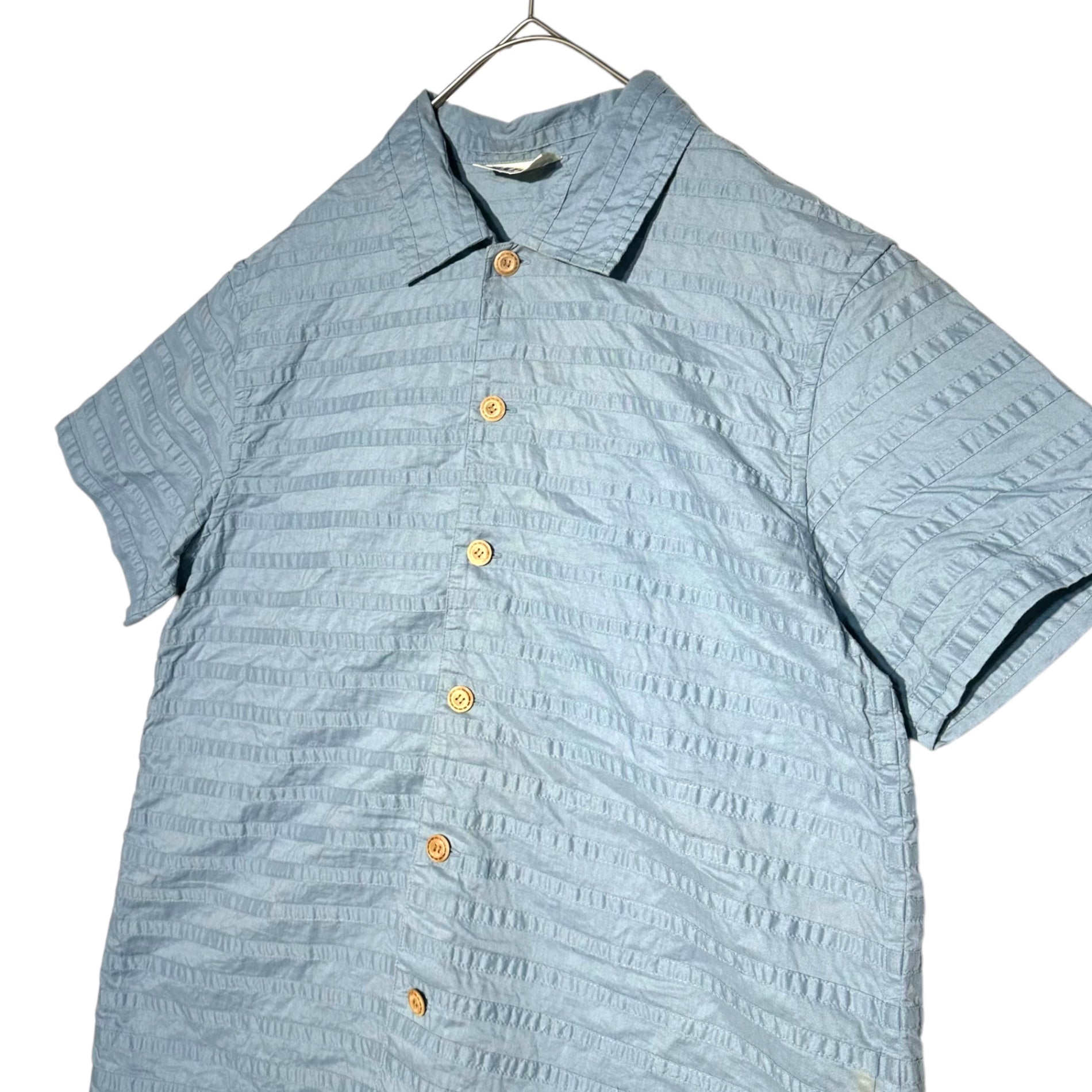 HAI SPORTING GEAR ISSEY MIYAKE(ハイスポルティングギア イッセイミヤケ) 80's Striped Short-Sleeved Shirt 80年代 ボーダー 半袖 シャツ M ブルー