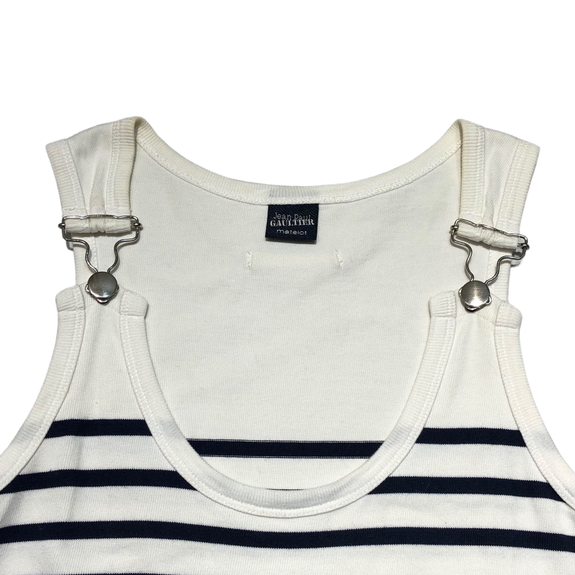 Jean Paul GAULTIER matelot(ジャンポールゴルチエ) マリン ボーダー ノースリーブ タイト ワンピース サロペット OPGB-NM1-1008 M ホワイト×ネイビー