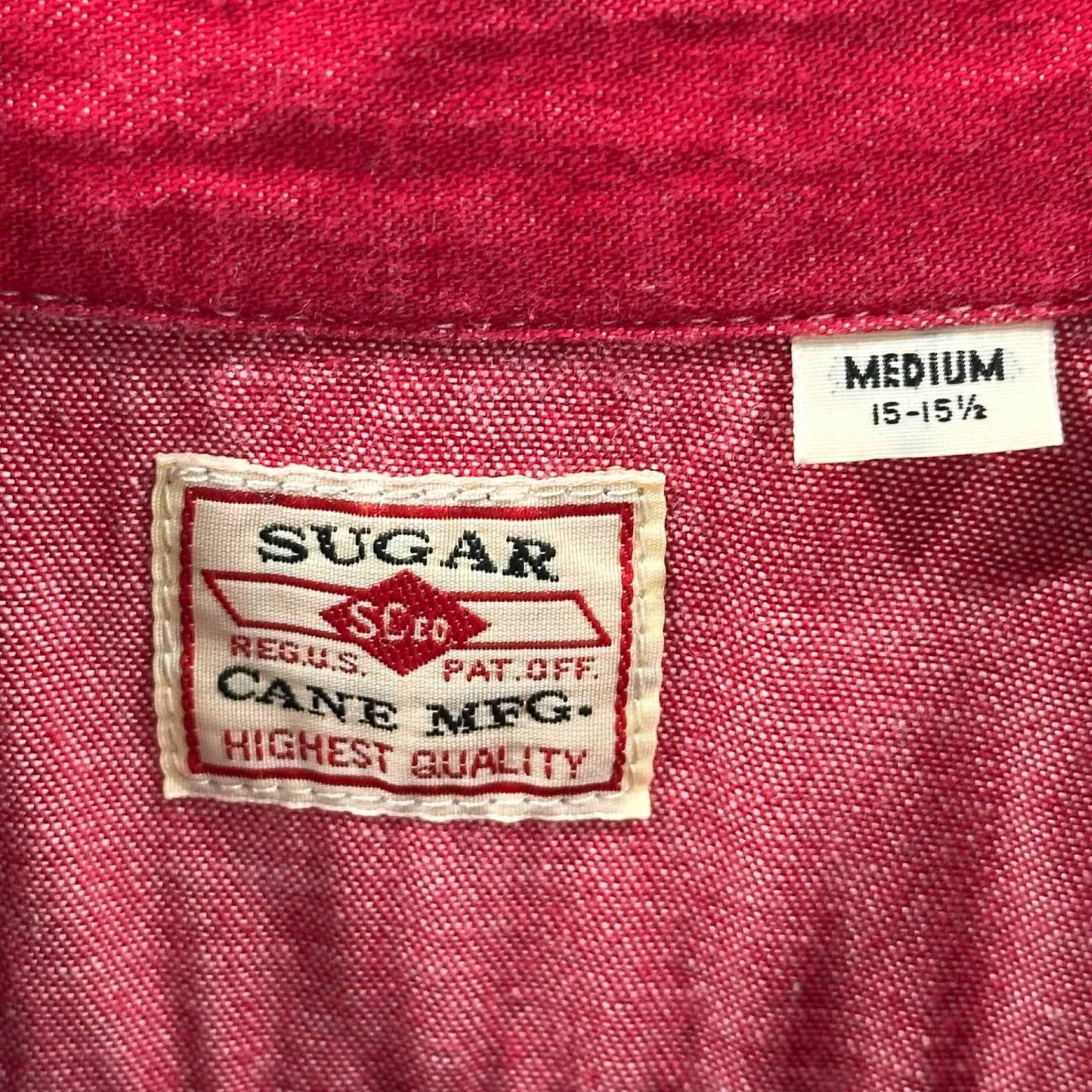 SUGA CANE(シュガーケイン) COLOR DENIM W/EMB’D ロゴ レーヨン 刺繡 半袖 シャツ M レッド