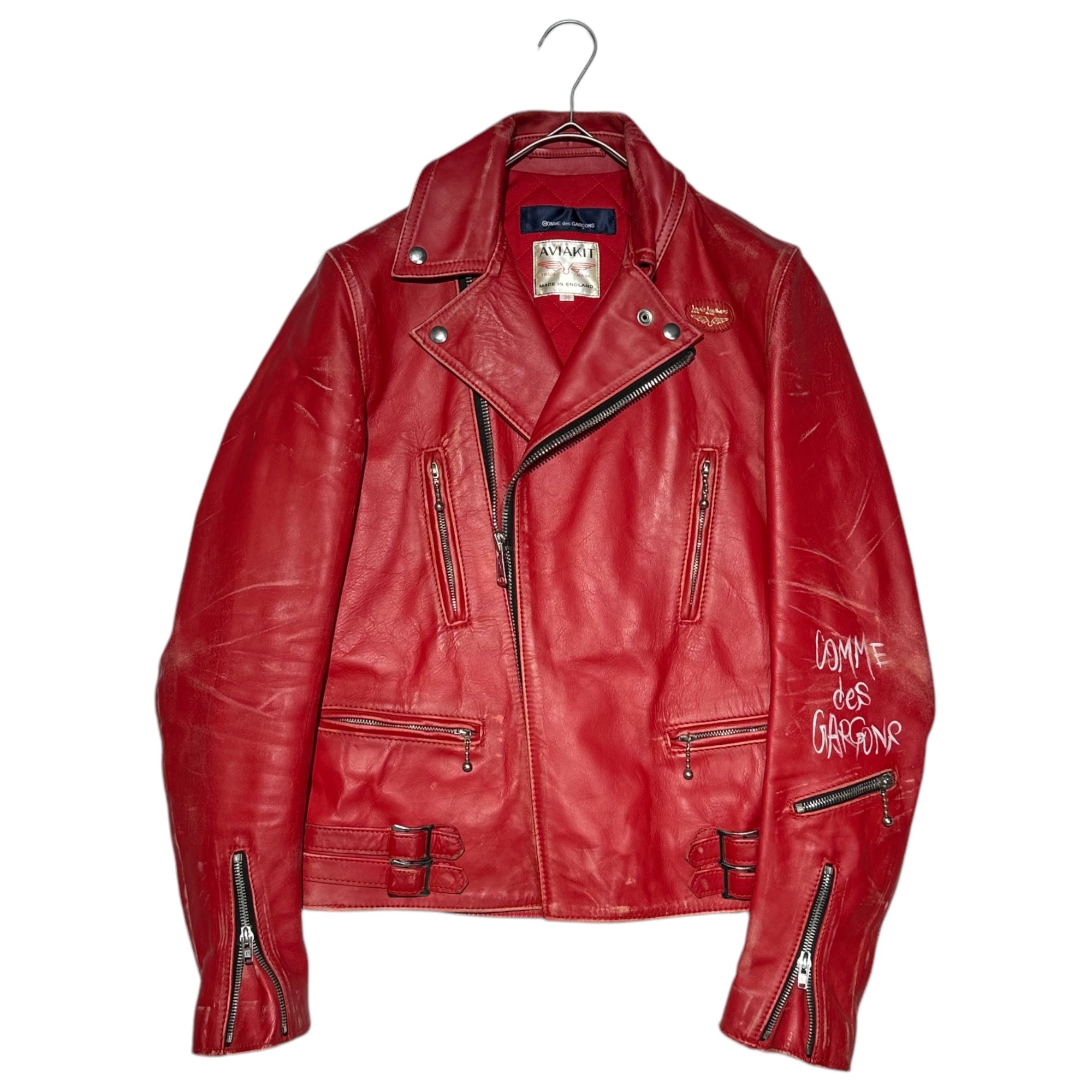 COMME des GARCONS × LEWIS Leathers(コムデギャルソン × ルイスレザー) 15AW Horsehide Lightning Riders ホースハイド ライトニング ライダース ジャケット KP-J003 36 レッド AD2015 ヴィンテージ