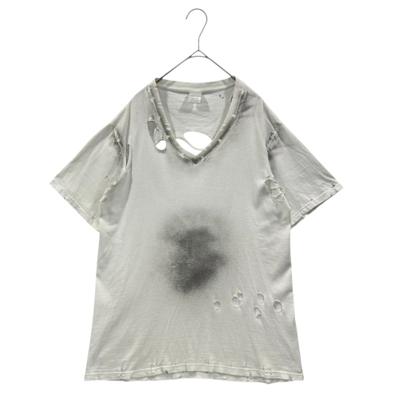 NUMBER (N)INE(ナンバーナイン) 02SS Modern Age Oval-Cut V-Neck T-Shirt with Heavy Distressed Finish 02SS モダンエイジ期 オーバル加工 Vネック Tシャツ ハードダメージ加工 3(M) ホワイト×ブラック アーカイブ