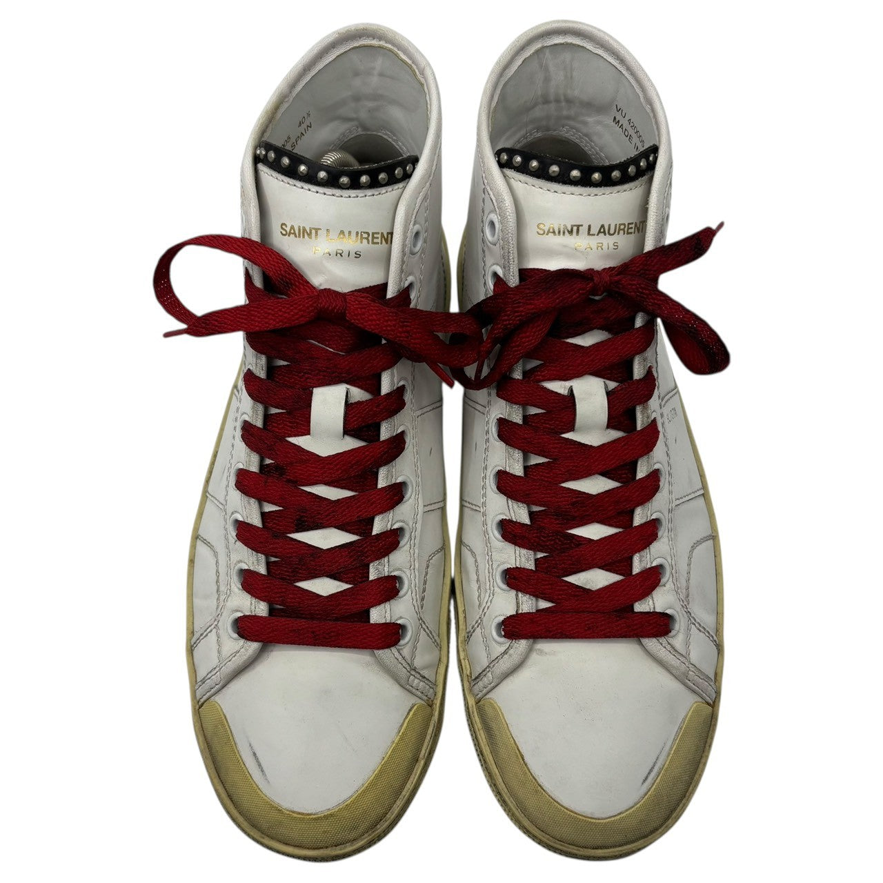 Saint Laurent(サンローラン) 16SS By Hedi Slimane Studded Leather High-Top Sneakers エディ期 スタッズ レザー ハイカット スニーカー VU420005 40 1/2(26cm程度) ホワイト 汚れ加工