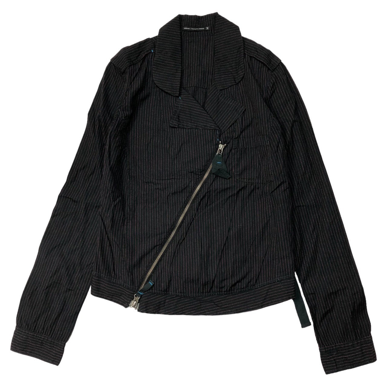MARITHE FRANCOIS GIRBAUD(マリテフランソワジルボー) 00's Riders gimmick shirt jacket ストライプ ギミック ライダース シャツ ジャケット F7-5145 M ブラック Y2K