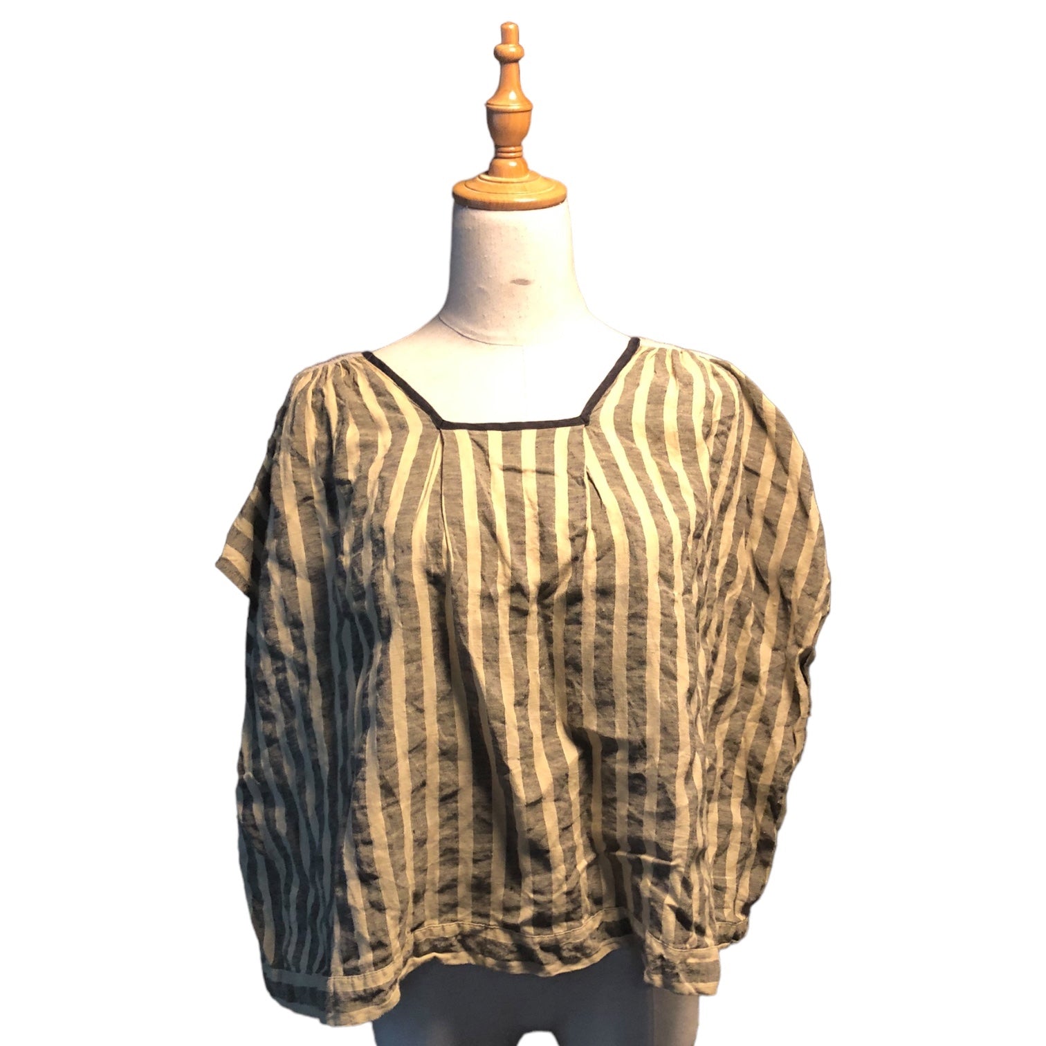 Tabrik(タブリク) sleeveless striped linen blouse スリーブレス ストライプ リネン ブラウス FREE ベージュ×ブラック