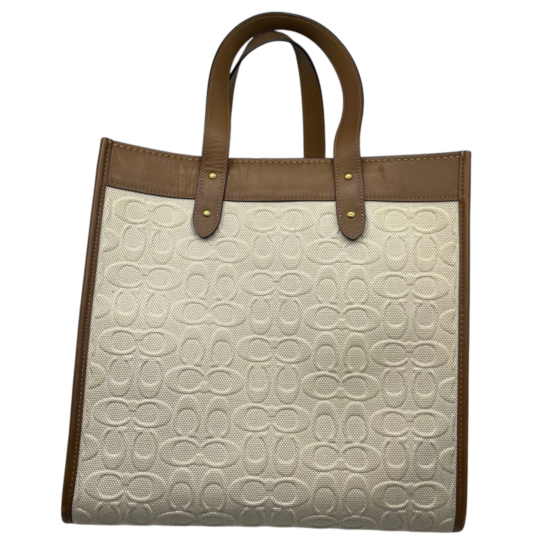 COACH(コーチ) CANBAS LIGHT SADDLE フィールド トート ブラス キャンバス ライト サドル 89165 アイボリー×ブラウン シグネチャー 2WAY ショルダー ハンド バッグ レザー