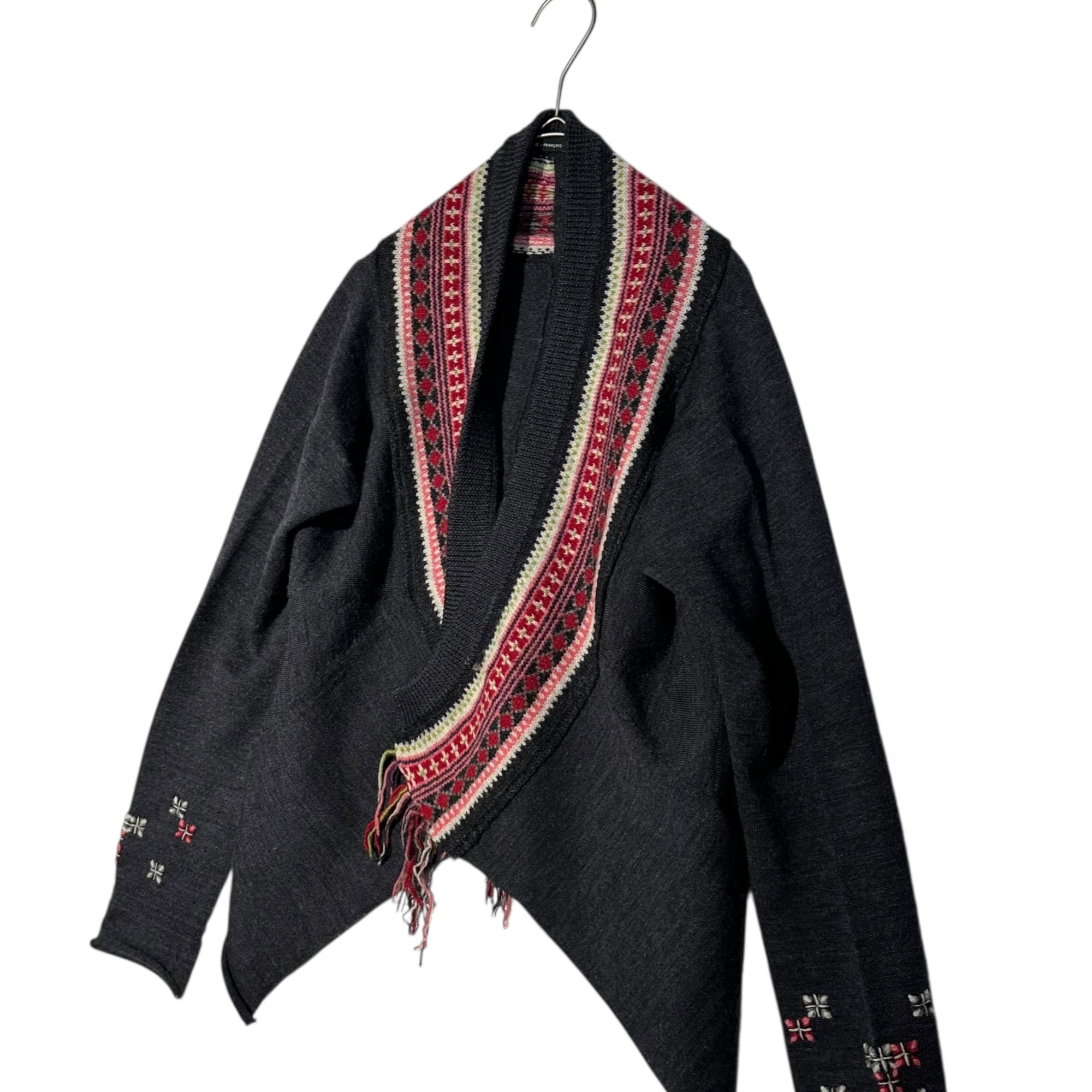 MARITHE FRANCOIS GIRBAUD(マリテフランソワジルボー) 00's Back Open Ethnic Pattern Wool Knit Bolero Cardigan バック オープン エスニック パターン ウール ニット ボレロ カーディガン M7-8024 M グレー Y2K