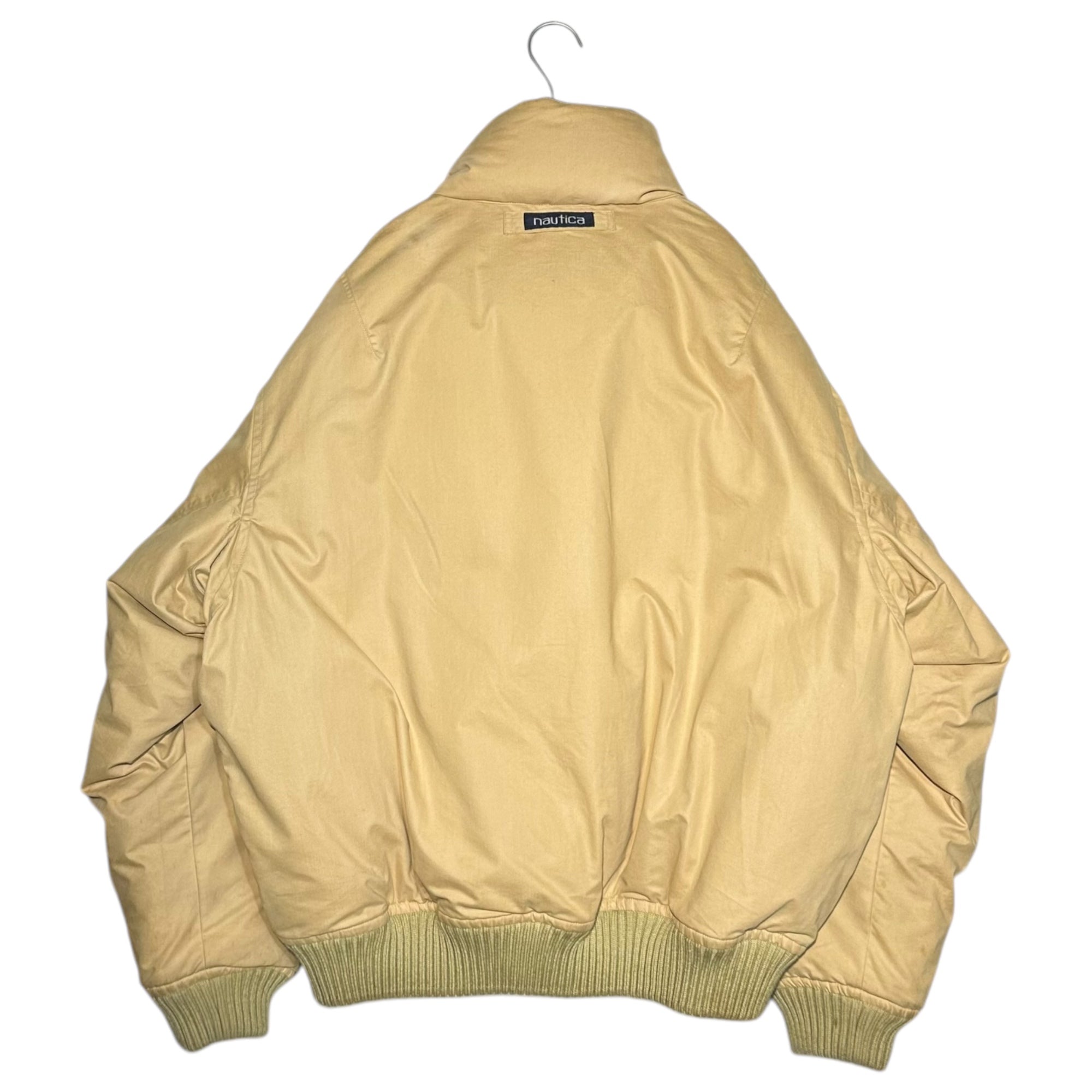 NAUTICA(ノーティカ) 90's Collar Leather Vintage Down Jacket 襟レザー ヴィンテージ ダウンジャケット XL ベージュ 90年代 ビッグサイズ 古着