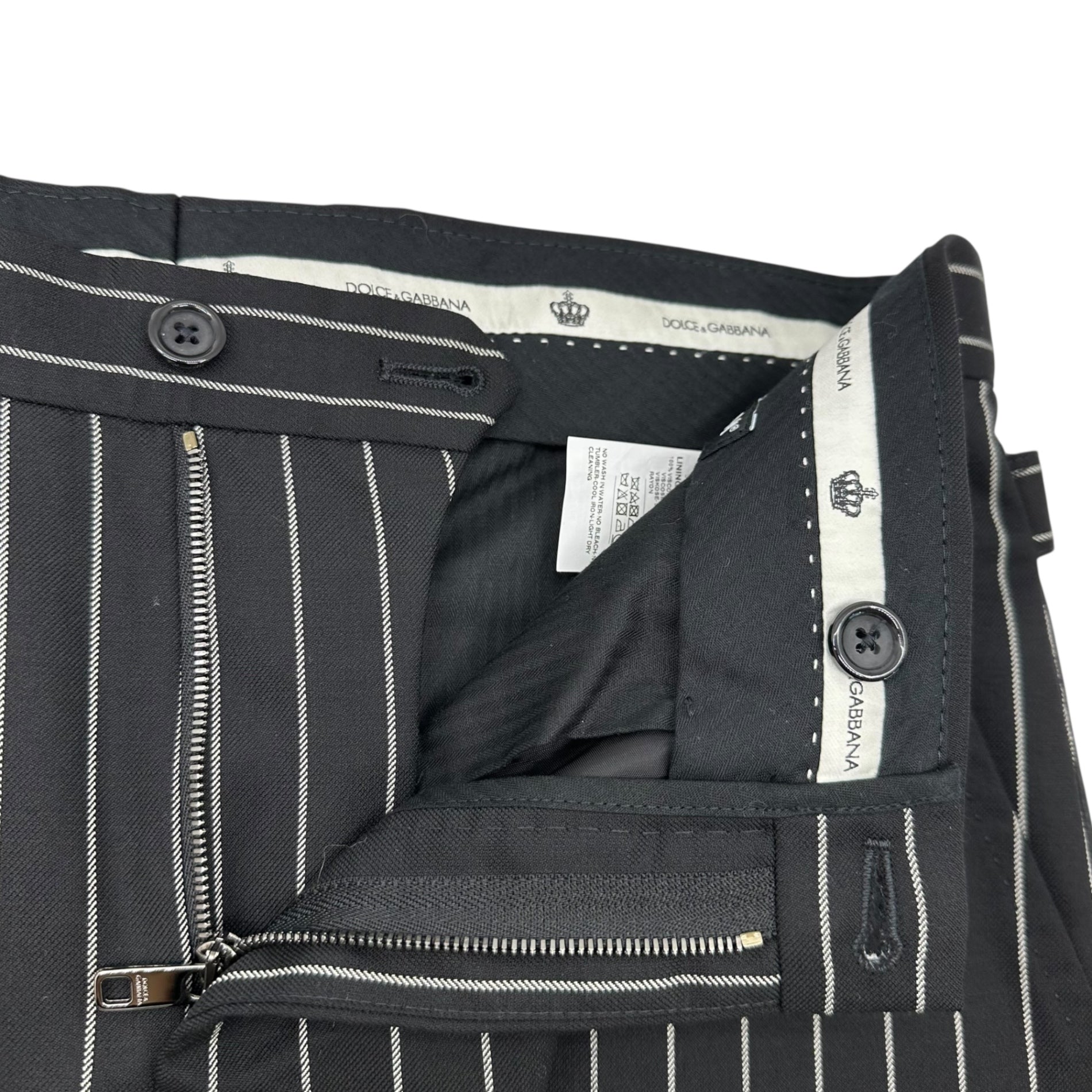DOLCE&GABBANA(ドルチェ&ガッバーナドルガバ) Wool Gabardine Striped Slacks ウール ギャバジン ストライプ スラックス 46 ブラック×ホワイト スリム パンツ