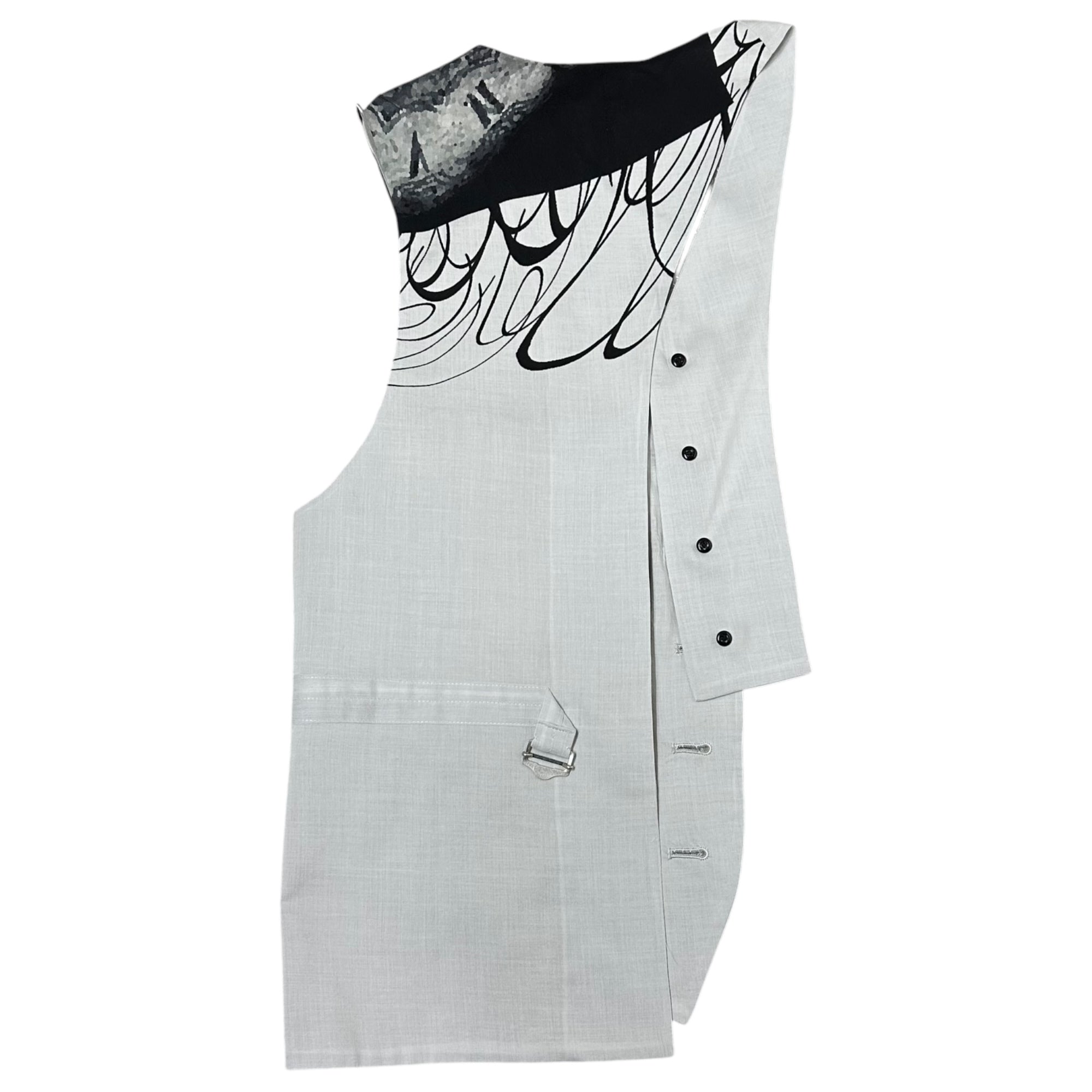 YOHJI YAMAMOTO POUR HOMME(ヨウジヤマモトプールオム) 25SS CLOCK PRINT ASYMMETRY VEST クロック プリント アシンメトリー ベスト ホワイト(淡いグレーに近いです) 2(S~M程度) ホワイト(淡いグレーに近いです) HP-V16-220-1-02 25SSファーストルック着用品