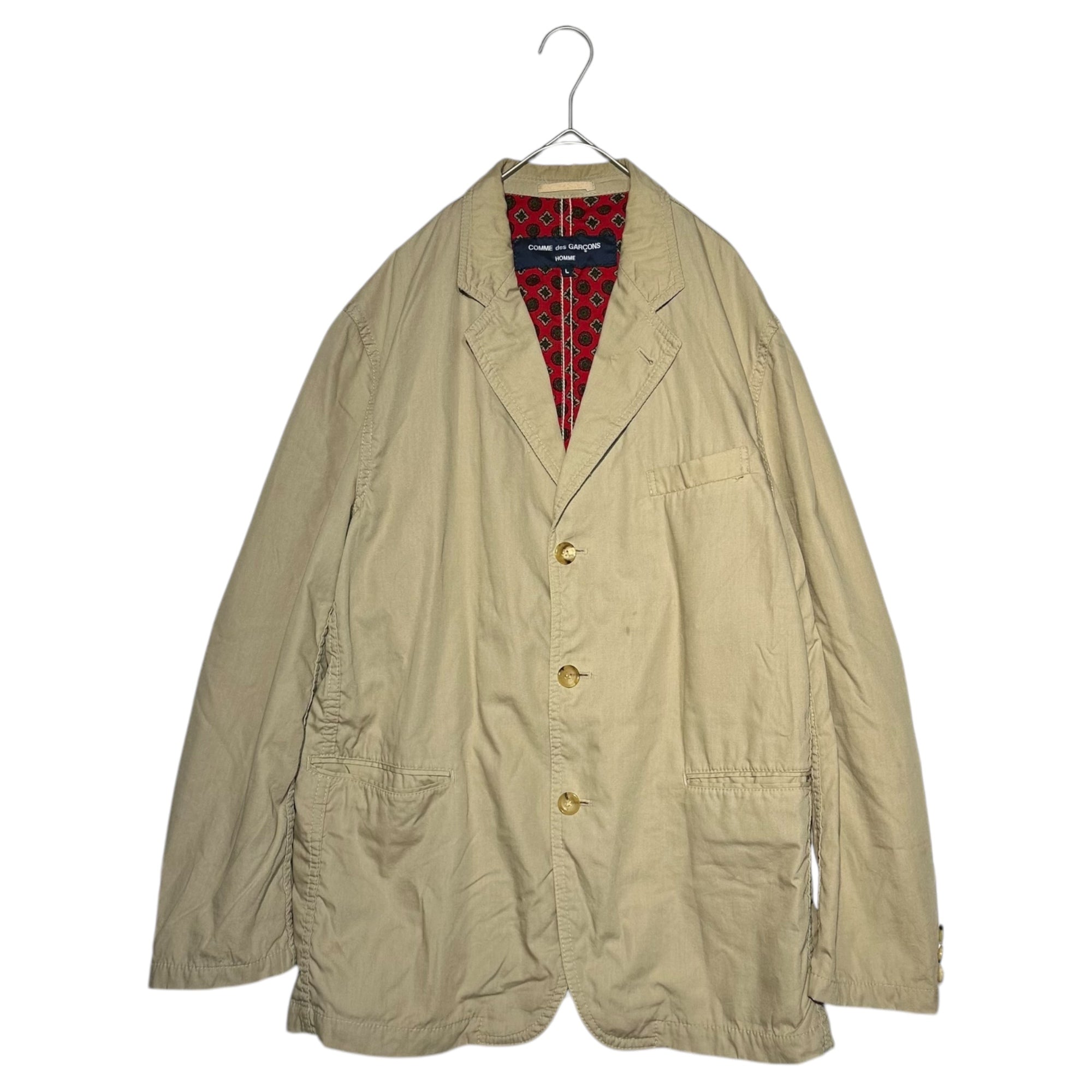COMME des GARCONS HOMME(コムデギャルソンオム) 04SS Lined Paisley Cotton Tailored Jacket 裏地 ペイズリー コットン テーラード ジャケット HM-J006 L ベージュ×レッド AD2003