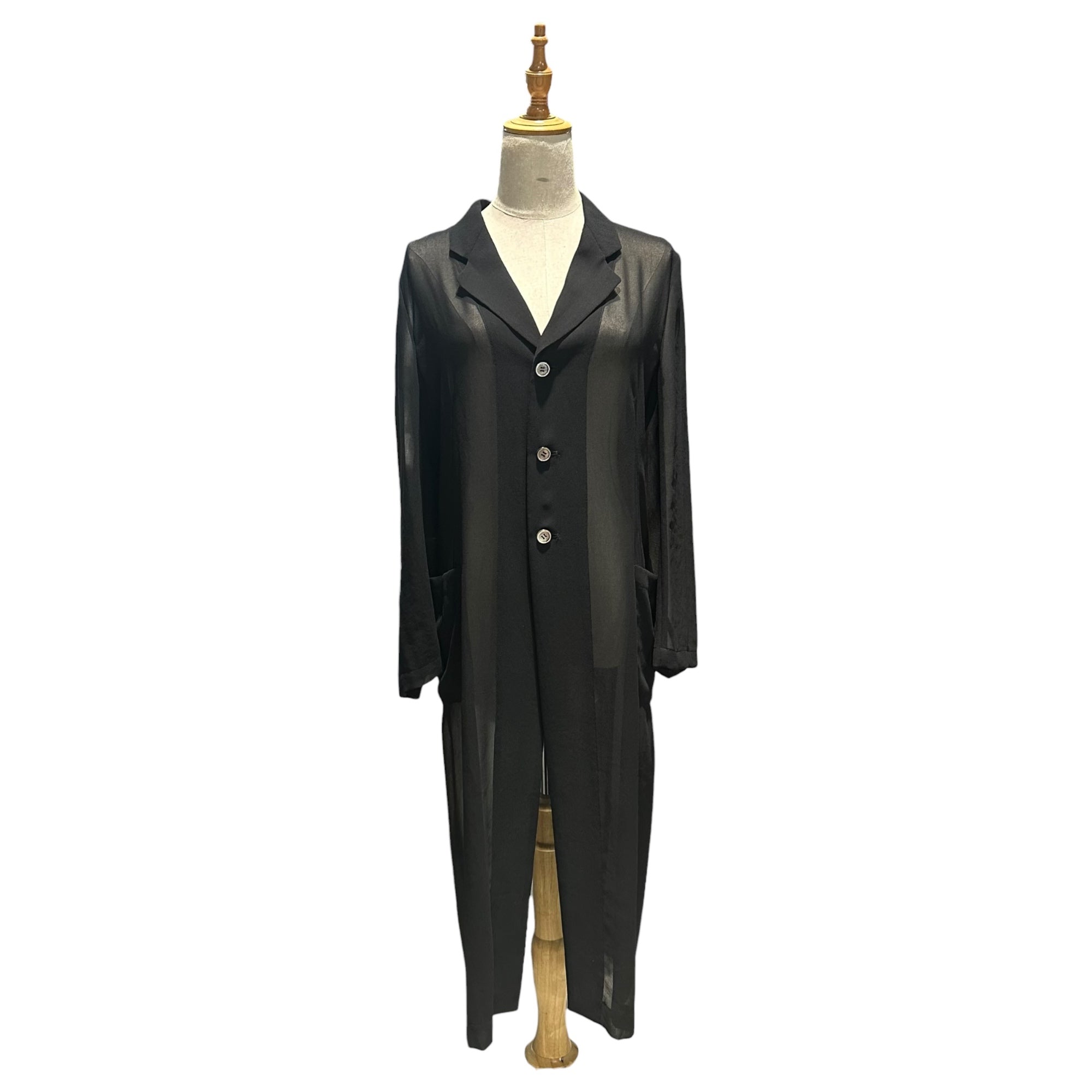 COMME des GARCONS(コムデギャルソン) 1999SS Poly Sheer 3-Button Long Coat ポリ シアー 3ボタン ロング コート GJ-040620 FREE ブラック AD1998 90s アーカイブ