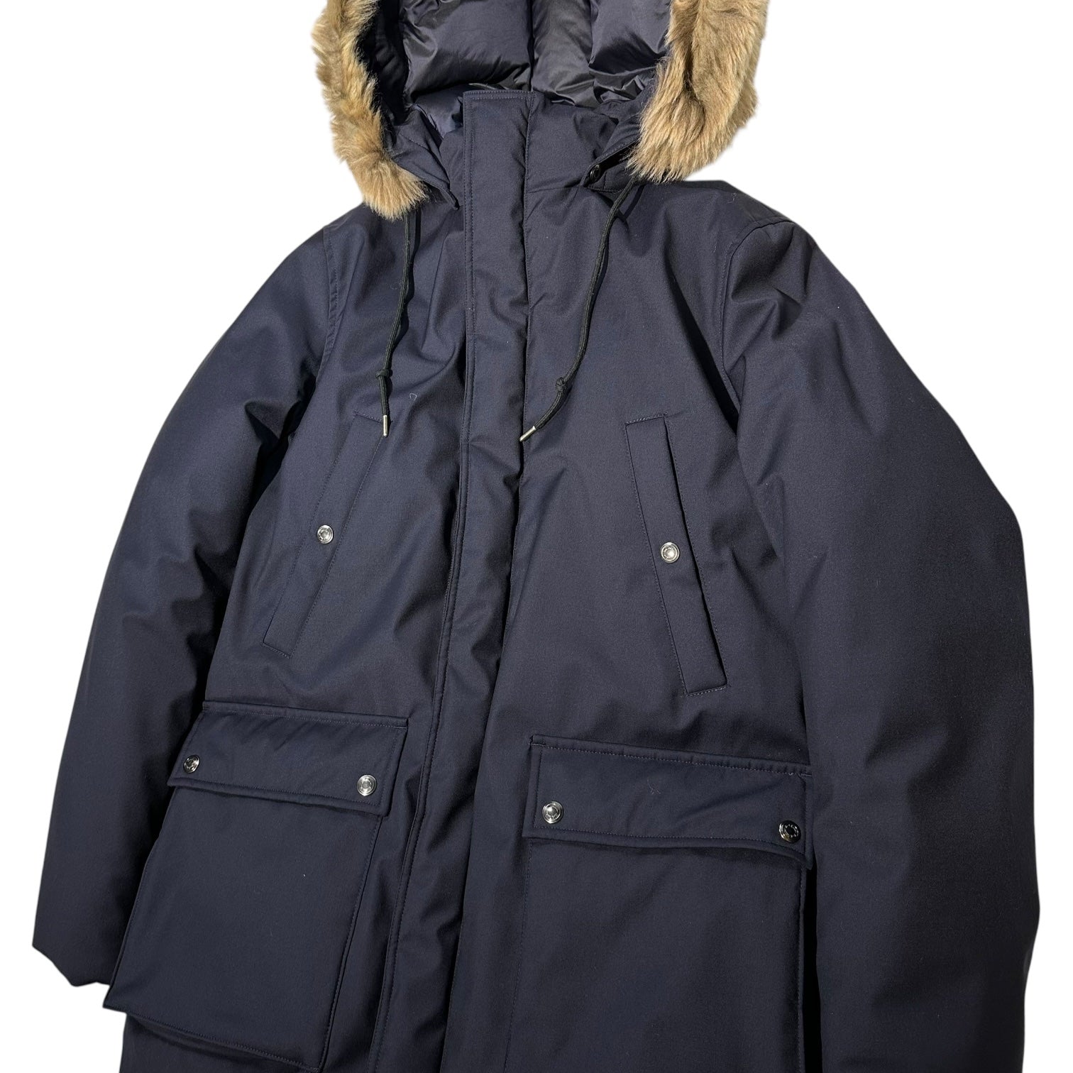 PAUL SMITH(ポールスミス) Loro Piana fabric fur trimmed down jacket ロロピアーナ社製 ファブリック ファー 装飾 ダウン ジャケット 283126 R265S S ネイビー×ベージュ