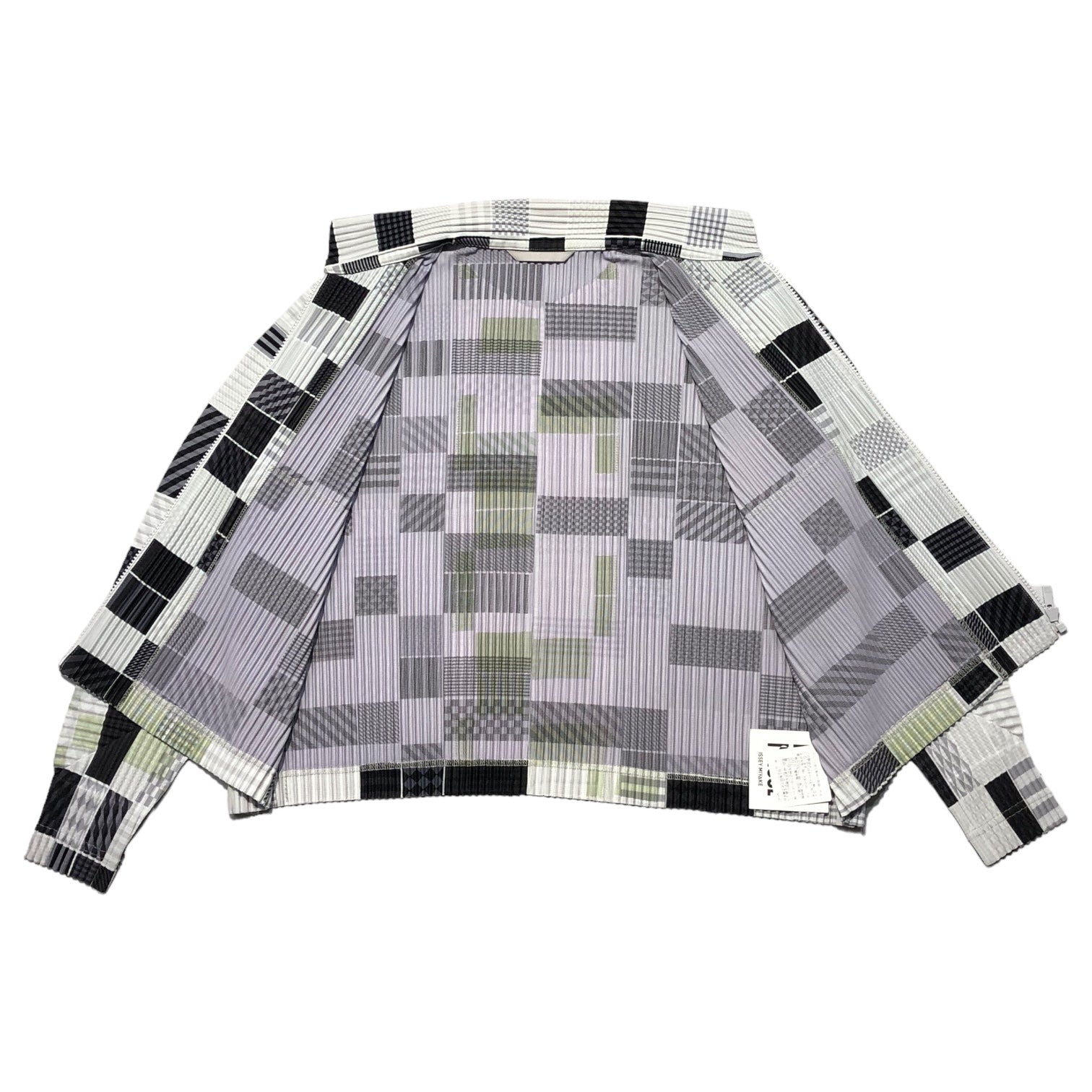 HOMME PLISSE ISSEY MIYAKE(オムプリッセイッセイミヤケ) 21SS Random check pleat zip-up jacket ランダム チェック プリーツ ジップアップ ジャケット HP11-JL228-96 2(M) ライトグレー×ブラック