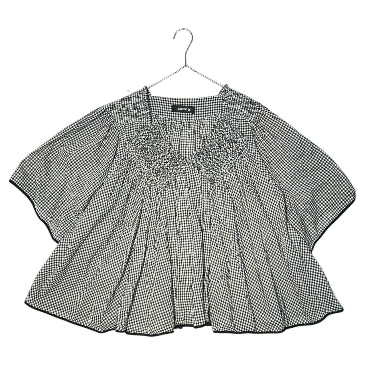 zucca(ズッカ) 09SS Ribbon Design Neck Gingham Check Wide Blouse リボン デザイン ネック ギンガム チェック ワイド ブラウス ZU91FJ183 M ホワイト×ブラック