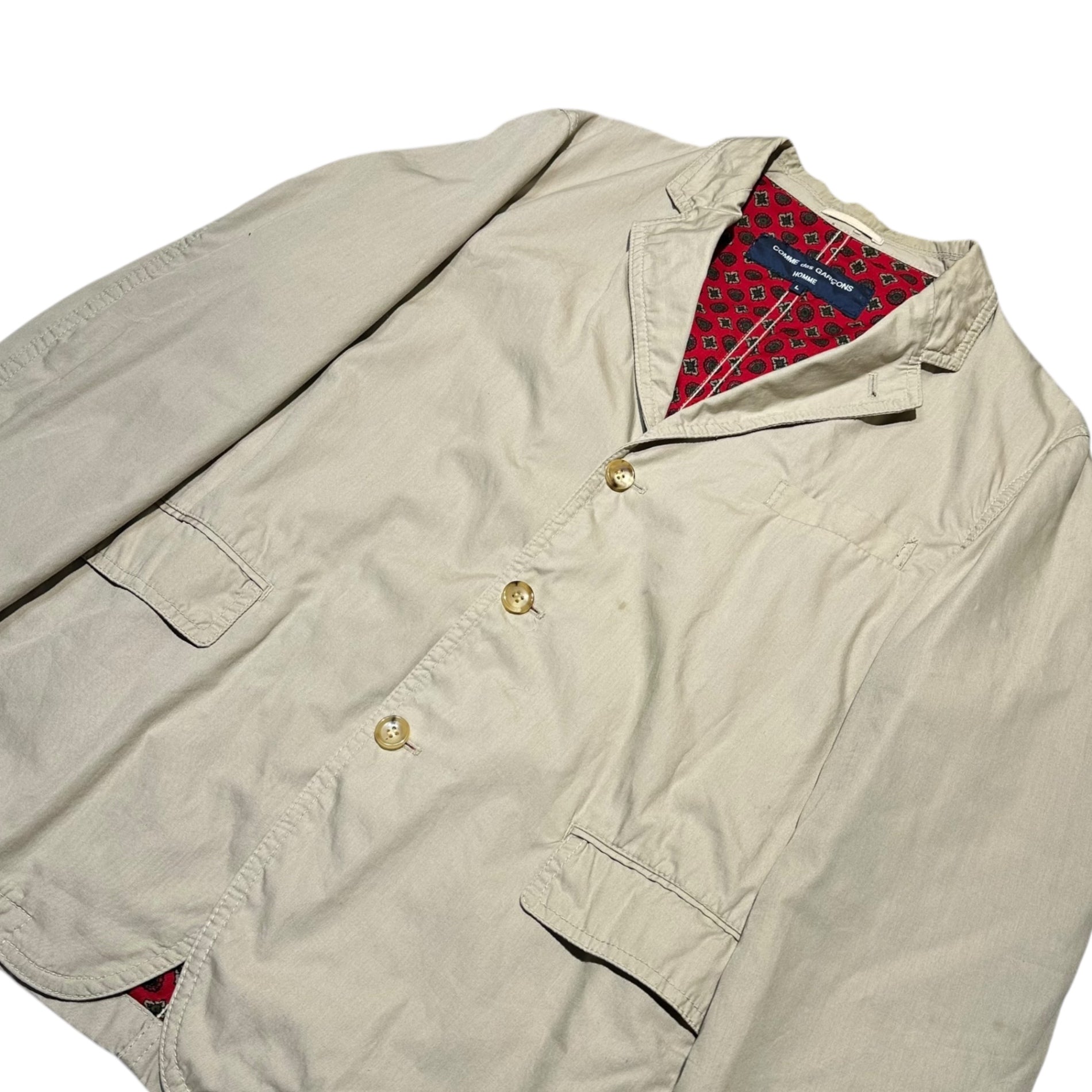 COMME des GARCONS HOMME(コムデギャルソンオム) 04SS Lined Paisley Cotton Tailored Jacket 裏地 ペイズリー コットン テーラード ジャケット HM-J006 L ベージュ×レッド AD2003