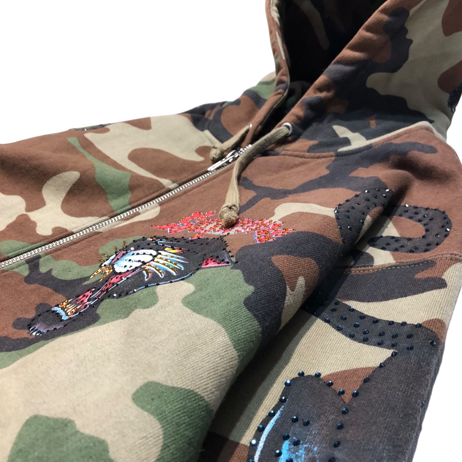 SUPREME(シュプリーム) 21SS Panther Zip Up Hooded Sweatshirt パンサー ジップ アップ パーカー M カーキ カモフラ フーディ スウェットシャツ
