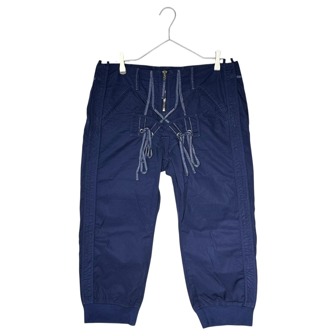MARITHE FRANCOIS GIRBAUD(マリテフランソワジルボー) 00's Front Ribbon Back Pockets Cropped Colored Pants フロントリボン バックポケット クロップド カラー パンツ M6-2177 L ネイビー Y2K ギミック