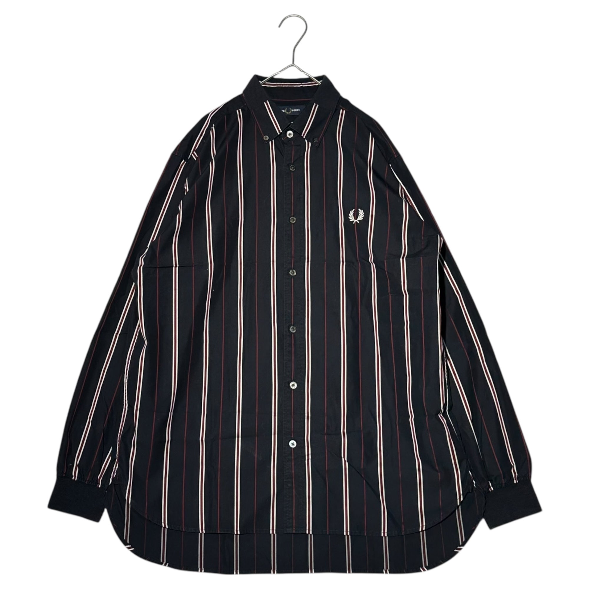 FRED PERRY(フレッドペリー) Cotton L /S Striped Shirt コットン 長袖 ストライプ シャツ F4544 M ネイビー×ワインレッド