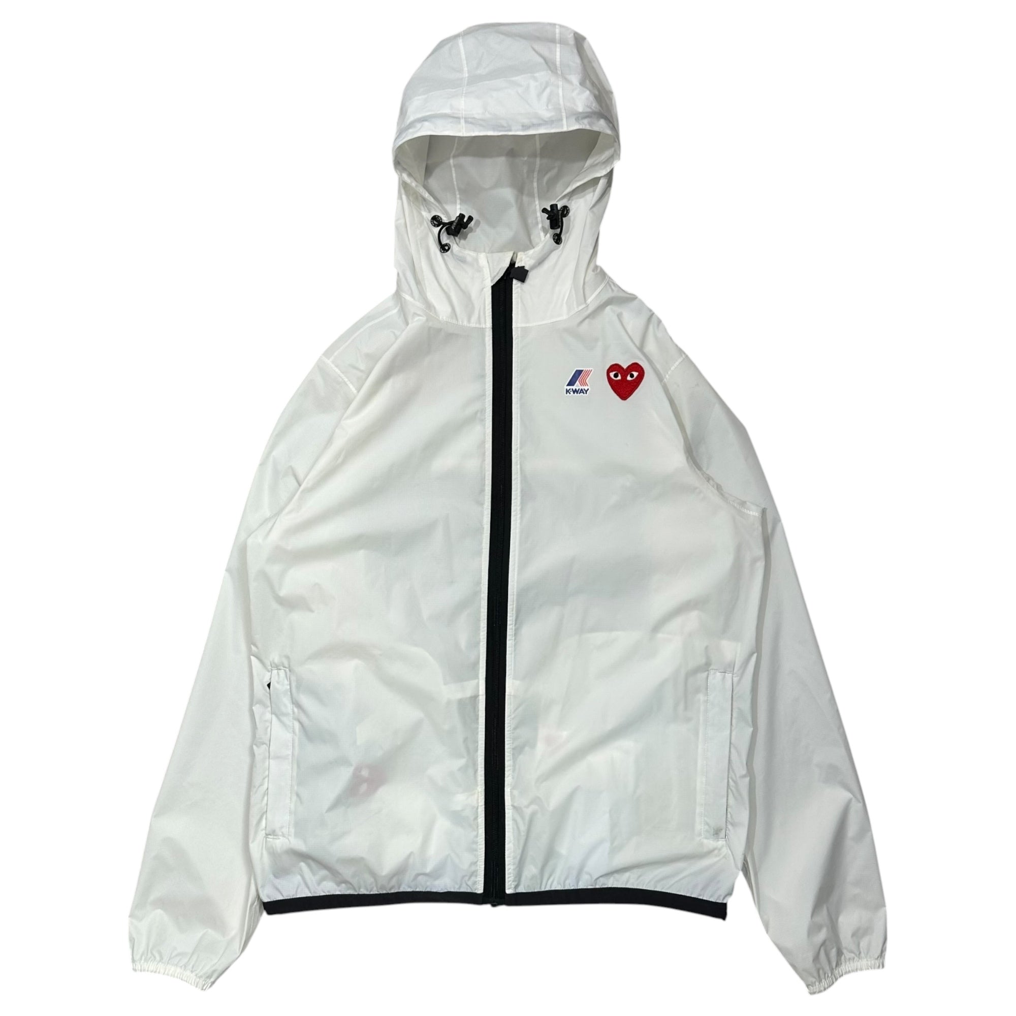 PLAY COMME des GARCONS × K-WAY(プレイコムデギャルソン × ケーウェイ) Heart Logo Packable Zip-Up Hoodie S ホワイト×レッド×ブラック