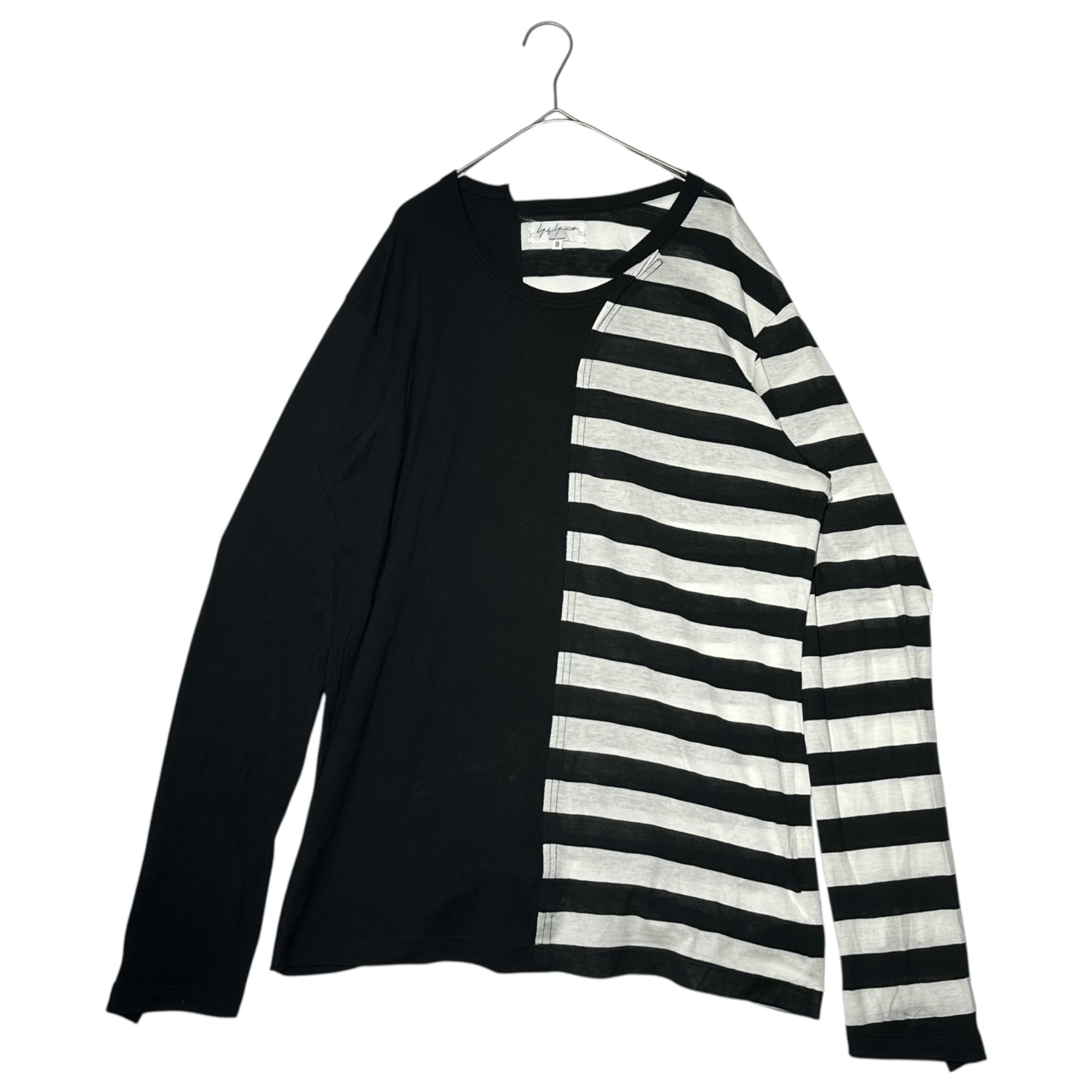 YOHJI YAMAMOTO POUR HOMME(ヨウジヤマモトプールオム) 10SS Asymmetrical Docking Border L/S Tee アシンメトリー ドッキング ボーダー 長袖 カットソー HJ-T16-855 3(M程度) ホワイト×ブラック Tシャツ