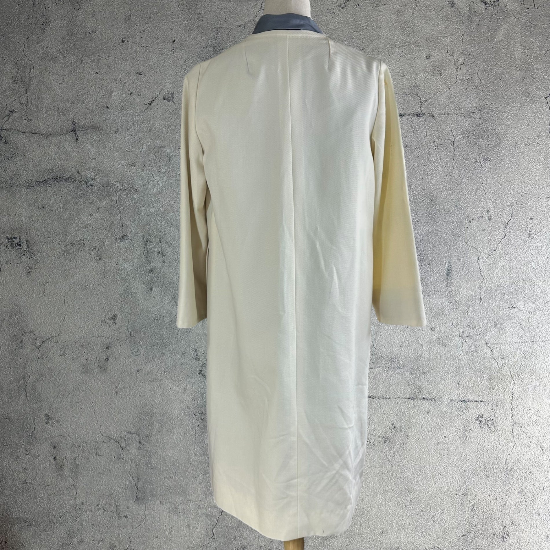 Euro vintage(ヨーロッパヴィンテージ) 70's~ Style_collarless long coat ノーカラーロングコート 表記無し(Mサイズ程度) ホワイト / フロントに小シミ有