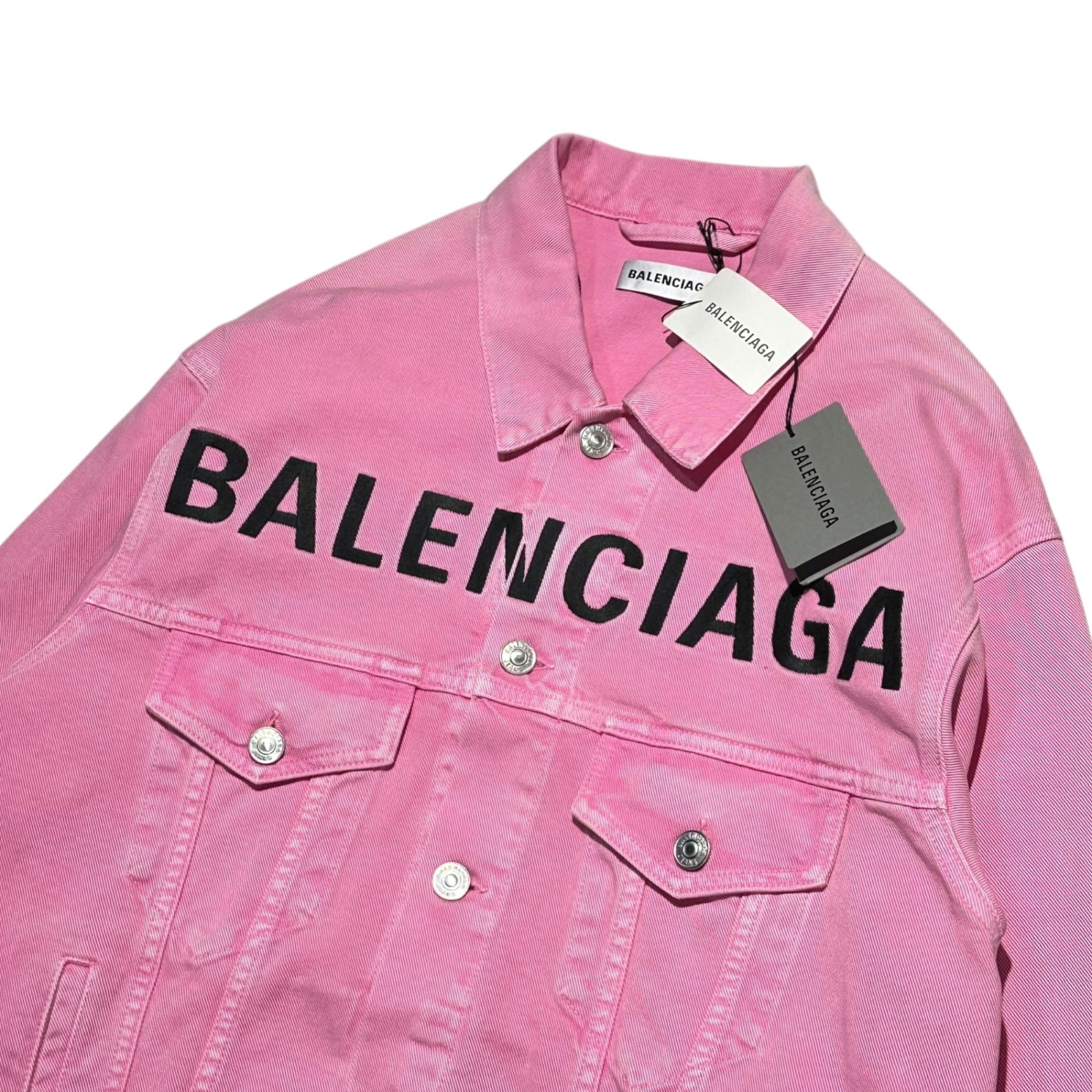 BALENCIAGA(バレンシアガ) 21SS Front Logo Dyed Pink Denim Jacket フロント ロゴ 後染め ピンク デニム ジャケット 594386 TEW37 32 ピンク×ブラック