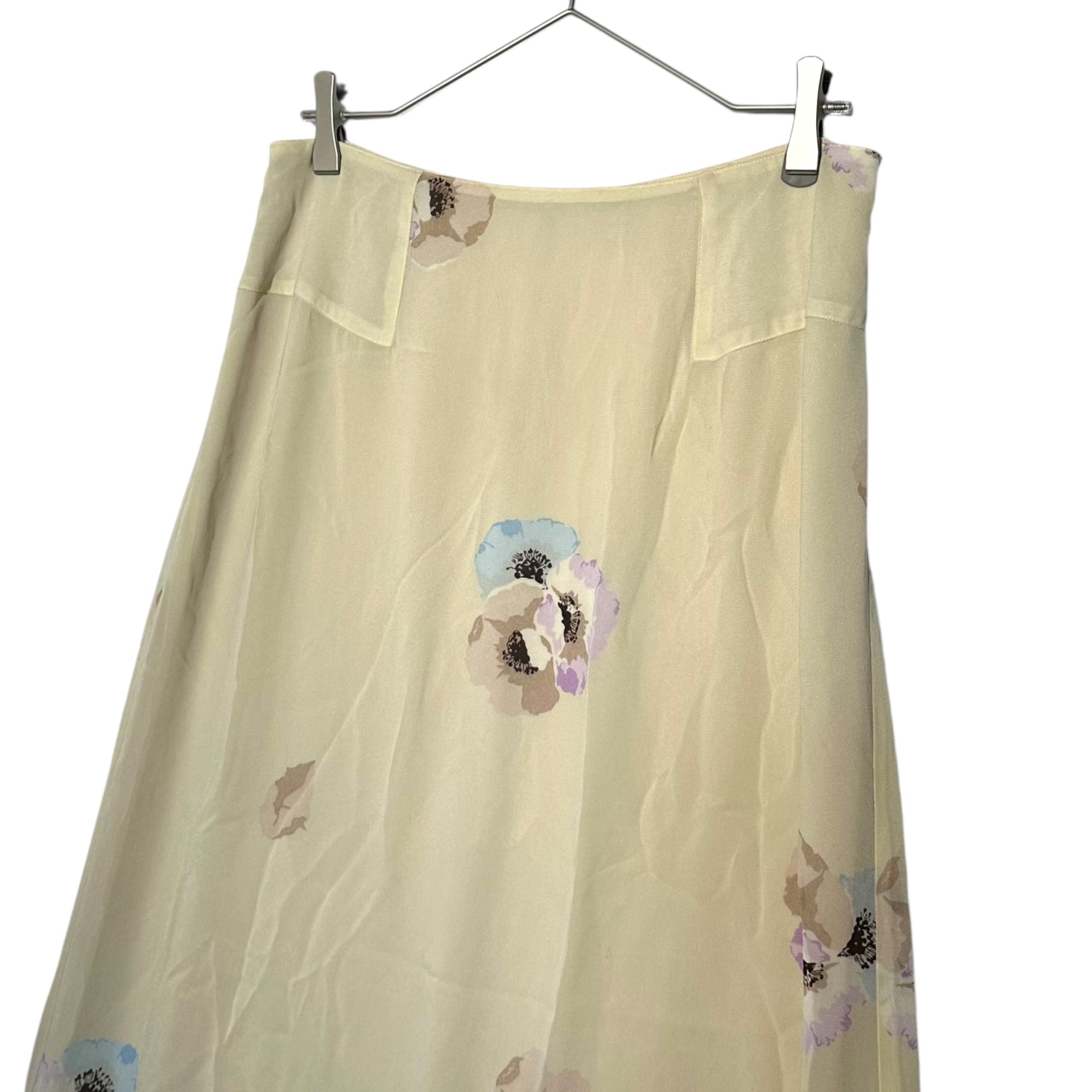 Euro vintage(ヨーロッパヴィンテージ) a flower_70's~〘Cacharel〙light beige floral long skirt フローラルプリントロングスカート Mサイズ程度 ベージュ×マルチカラー