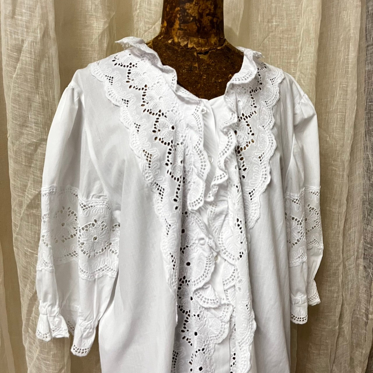 vintage(ヴィンテージ) 80~90's front frill short sleeve blouse フロントフリルショートブラウス 40(M~Lサイズ程度) ホワイト