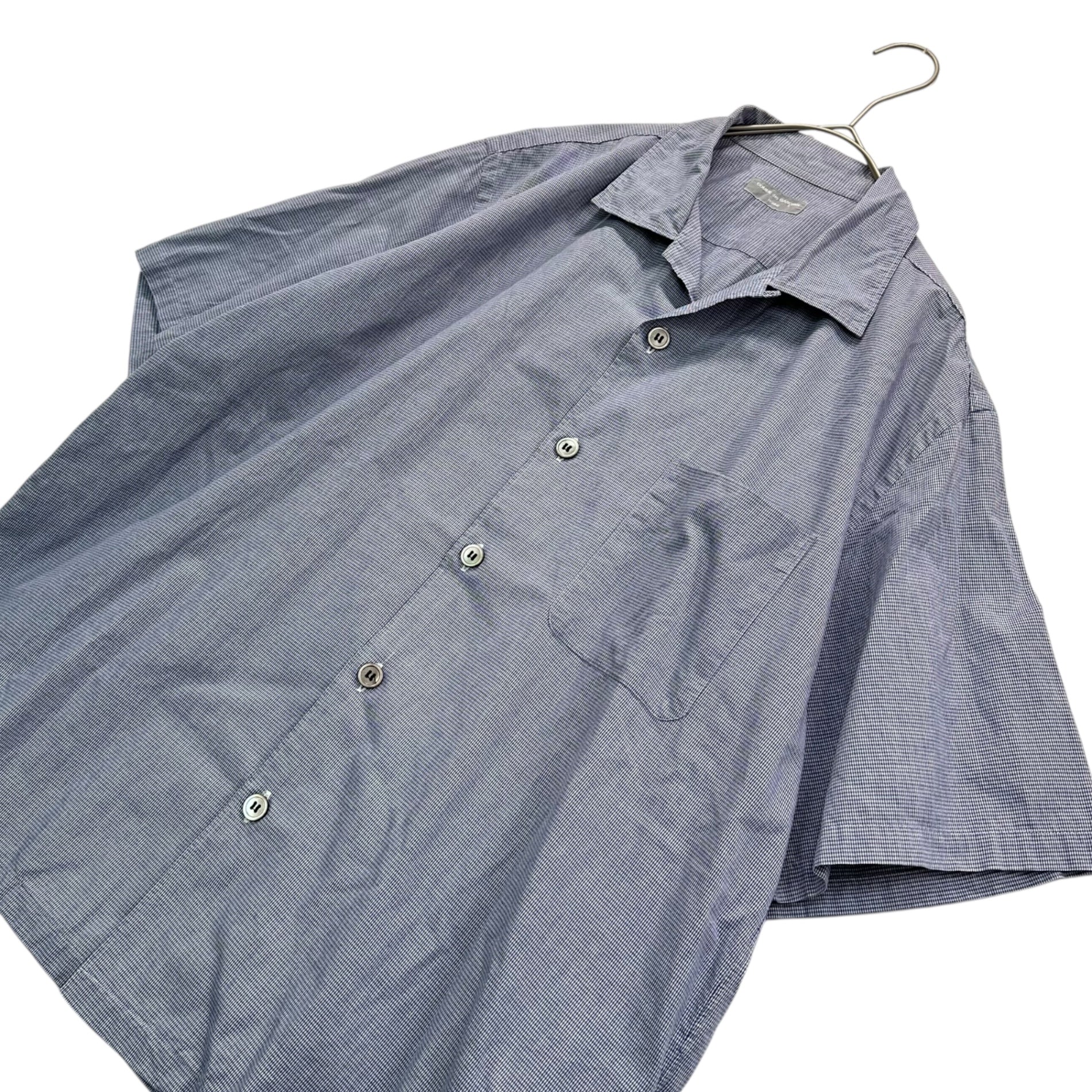 COMME des GARCONS HOMME(コムデギャルソンオム) 90's~00's Micro Gingham Check Open-Collar S/S Shirt マイクロ ギンガム チェック オープンカラー 半袖 シャツ 表記無(M程度) ネイビー×ホワイト 田中オム ヴィンテージ