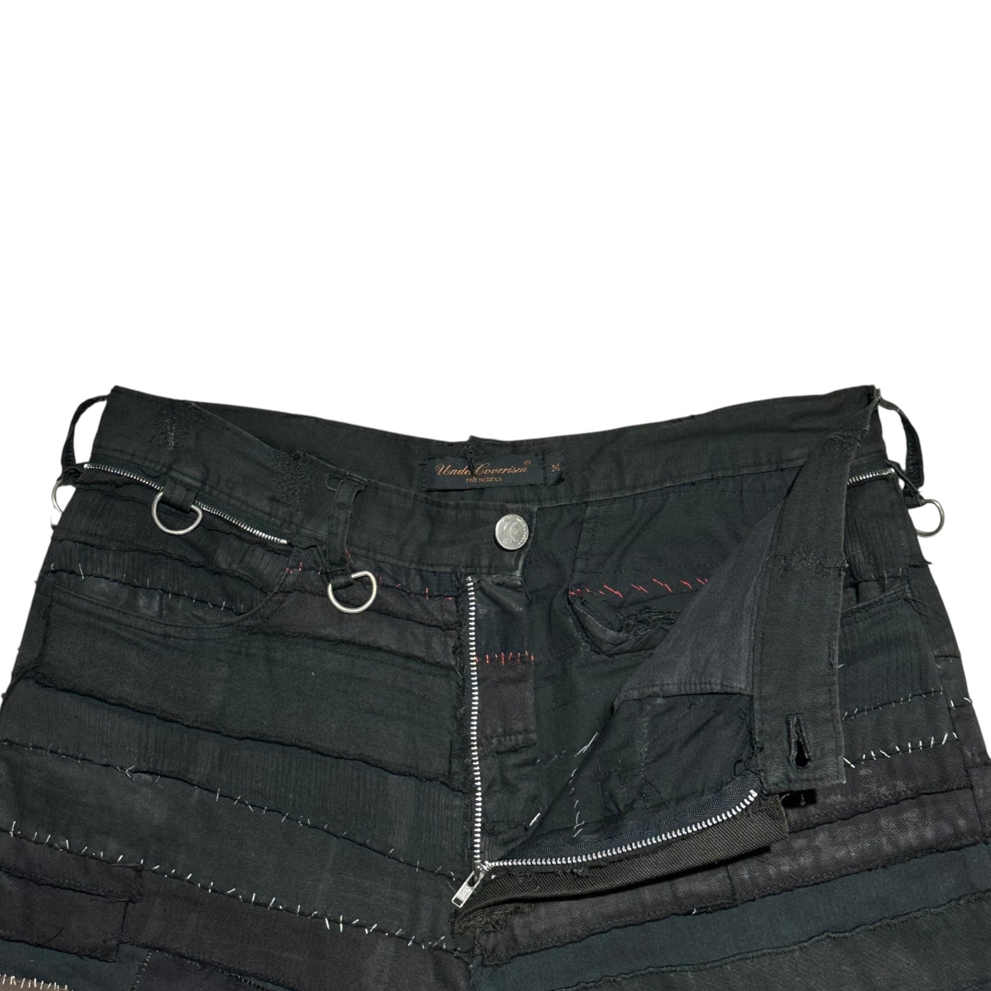 【近日公開】UNDERCOVERISM(アンダーカバイズム) 03SS SCAB Period Crust Damaged & Patchwork Cropped Pants クラスト ダメージ加工 & パッチワーク クロップド パンツ 瘡蓋 U222 M ブラック 2003年 パリコレ 初参加時 稀少 少数生産アイテム