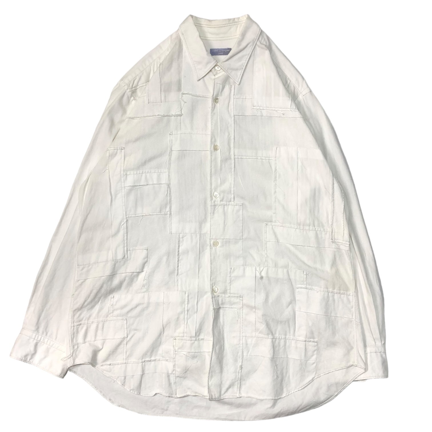 COMME des GARCONS HOMME(コムデギャルソンオム) 00's one tone patchwork shirt ワントーン パッチ ワーク シャツ 田中オム 表記消え(M程度) ホワイト 長袖