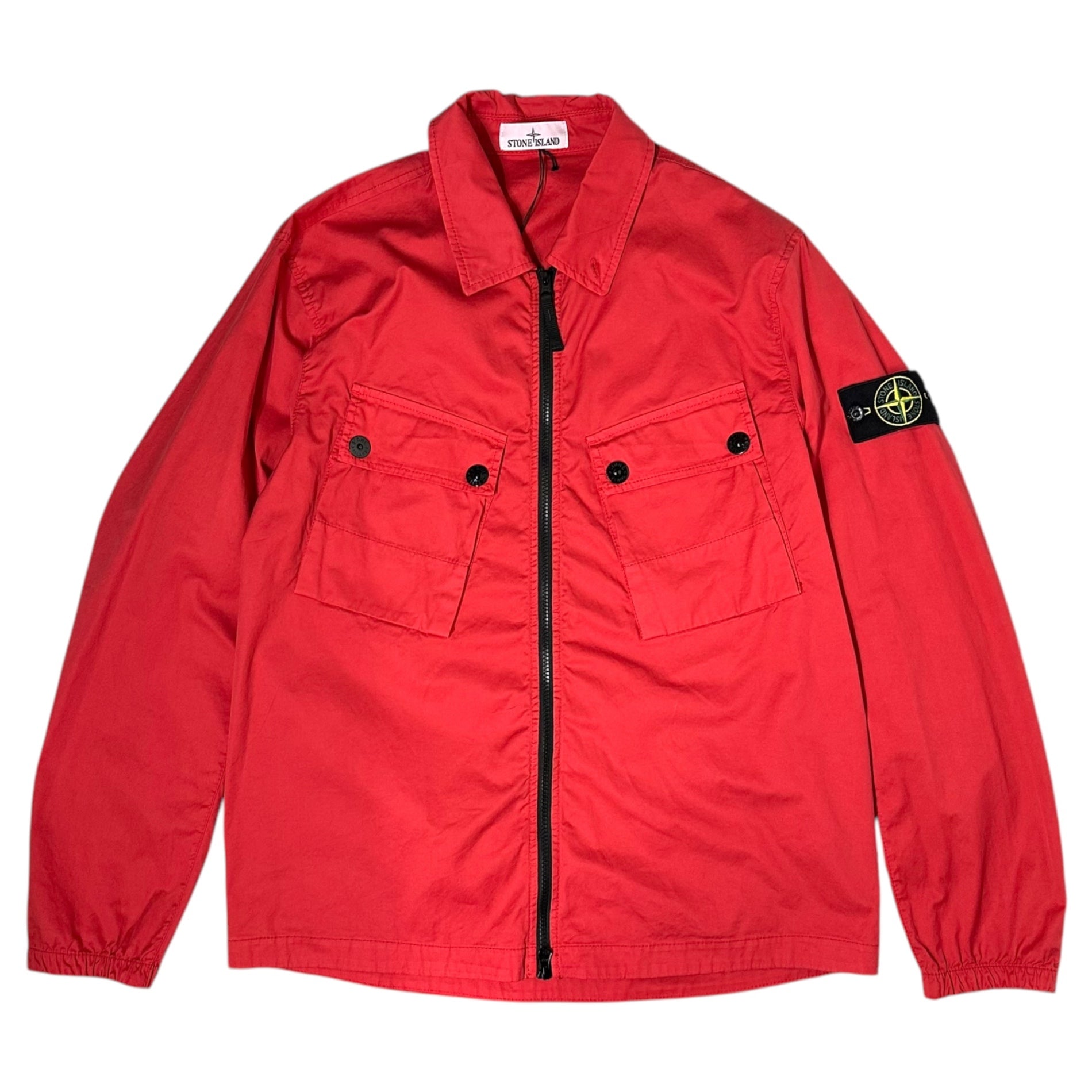 STONE ISLAND(ストーンアイランド) 22AW Patch Pocket Overshirt ポケット ジップ アップ シャツ ジャケット 771510910 L レッド
