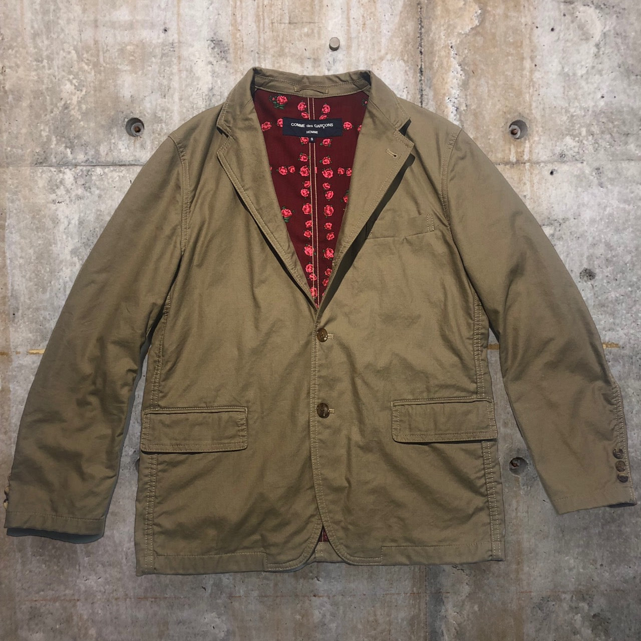 COMME des GARCONS HOMME(コムデギャルソンオム) 04'sコットン3Bジャケット HM-J007 S ベージュ AD2003 ライニング薔薇