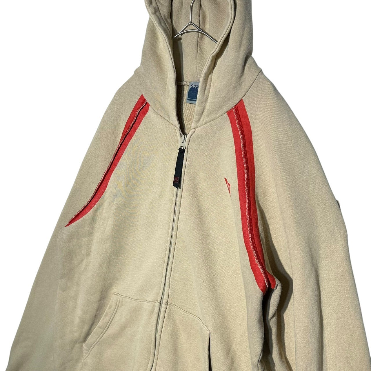 PPFM(ピーピーエフエム) 00's Red Seam Line Inside-Out Zip Hoodie レッド シーム ライン インサイドアウト ジップ パーカー FREE ベージュ×レッド Y2K
