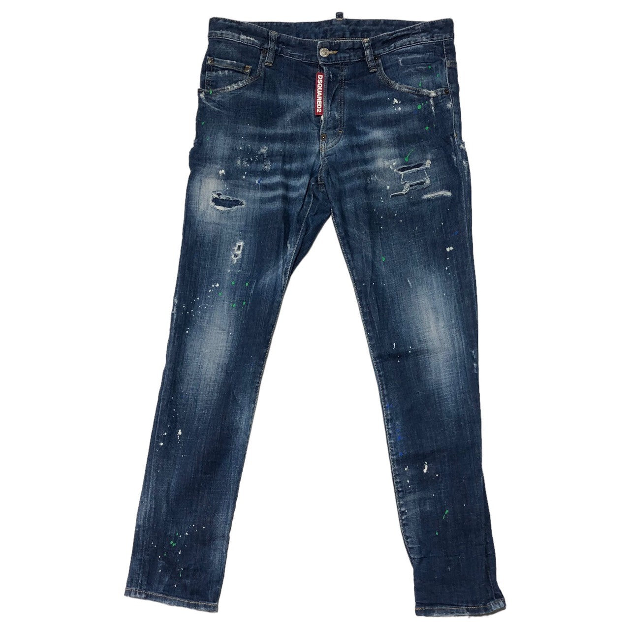 DSQUARED2(ディースクエアード) 19AW SKATER JEAN スケーター ジーンズ ペンキ デニム パンツ ダメージ加工 ロゴ S71LB0635 48(L程度) インディゴ