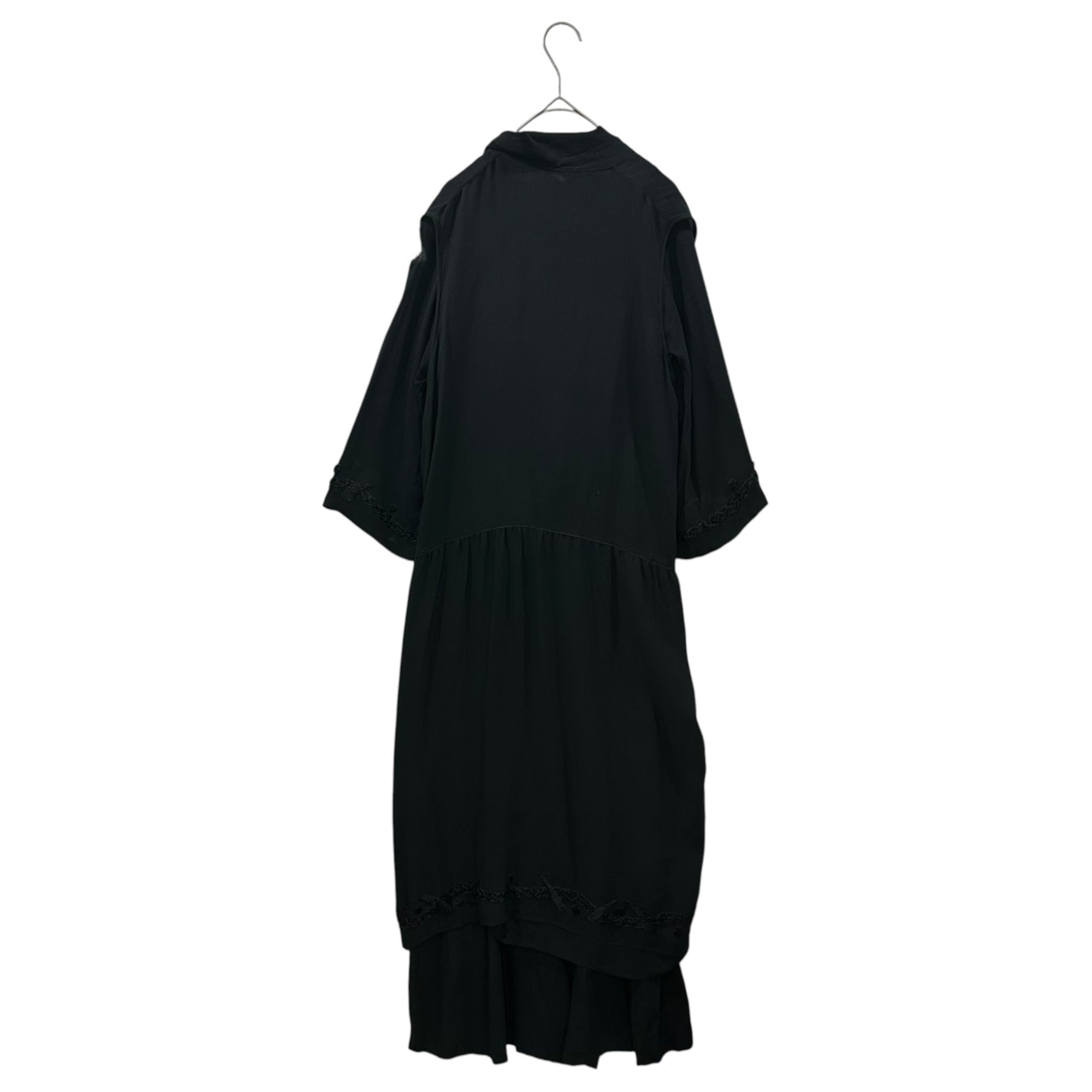 Euro antique(ヨーロッパアンティーク) 10~20's victoria rayon layered long onepiece レーヨンのレイヤードワンピース ウエスト:約72cm,着丈:約126cm/各所ダメージ有 ブラック
