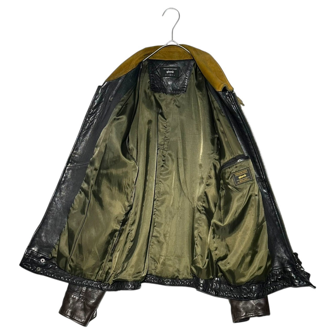 glamb(グラム) Switching Single Leather Riders Jacket 切替 シングル レザー ライダース ジャケット 2(M程度) ブラック×ベージュ×ブラウン